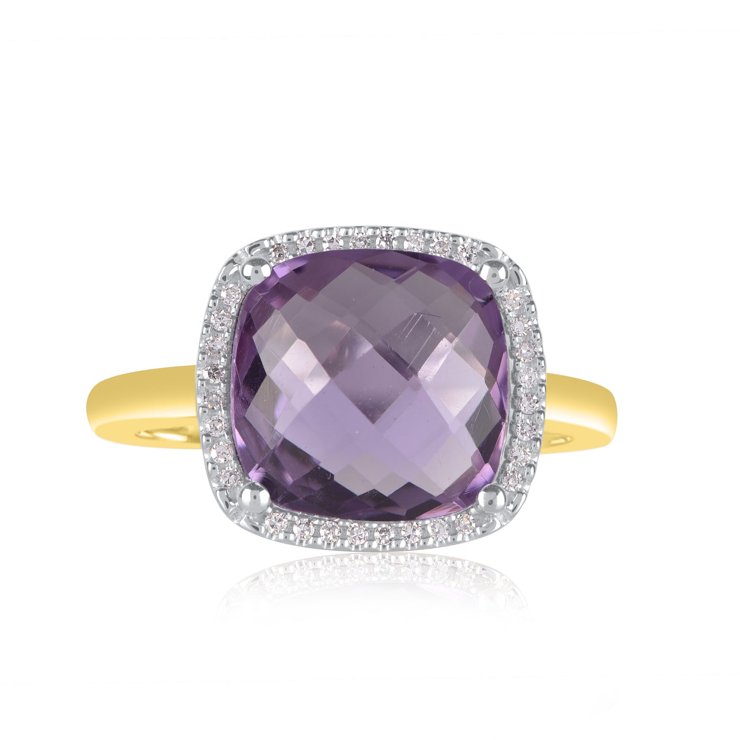 Amethyst and Natural Diamond Halo Ring in 10KT Gold