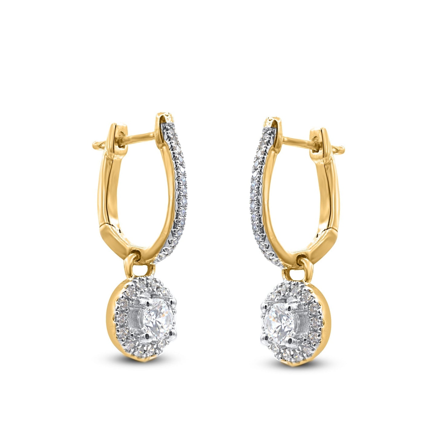 1/2 CT Diamonds Cluster Huggie Hoop Earrings in 10KT Gold