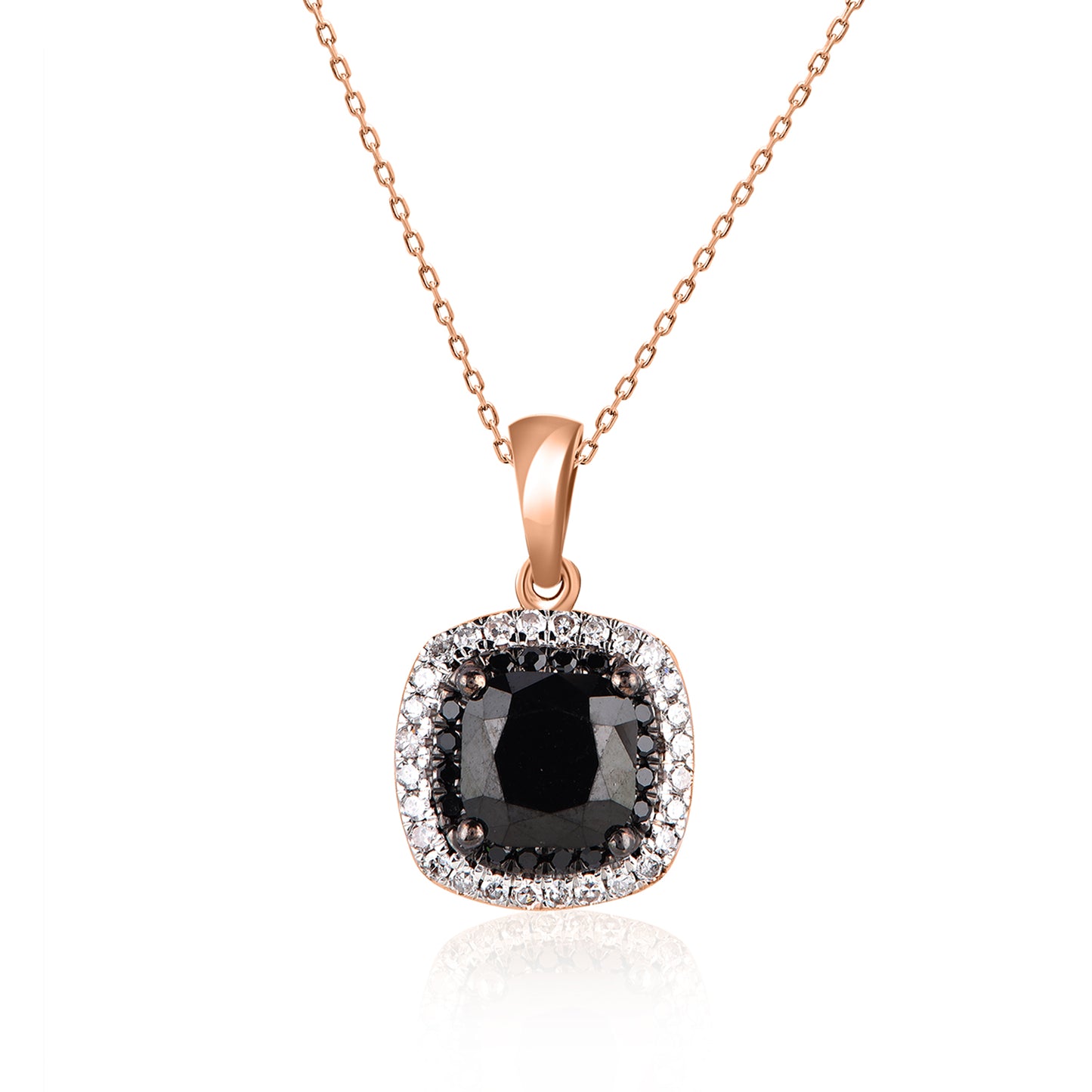 Treated Black Diamond Cushion Shape Halo Pendant Necklace in 10K Gold
