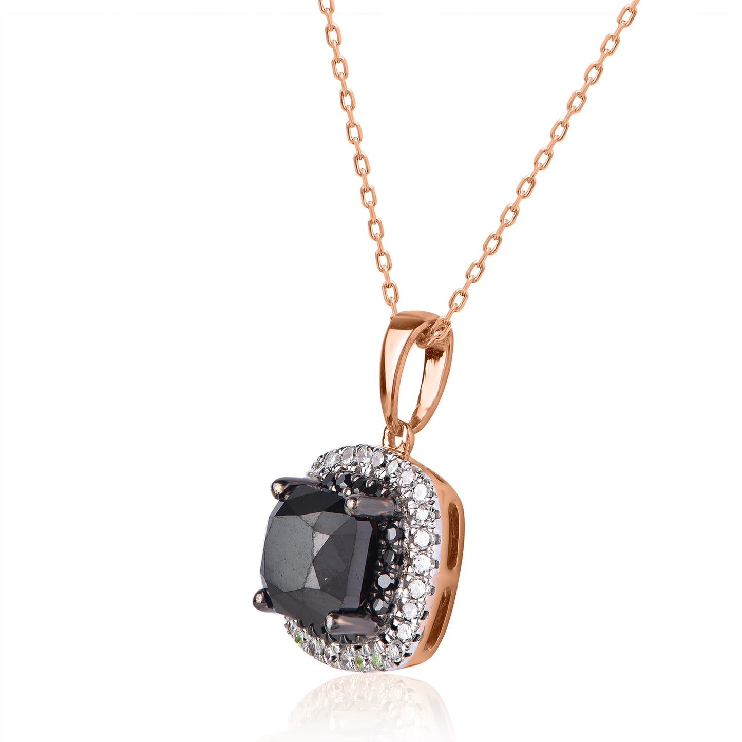 Treated Black Diamond Cushion Shape Halo Pendant Necklace in 10K Gold