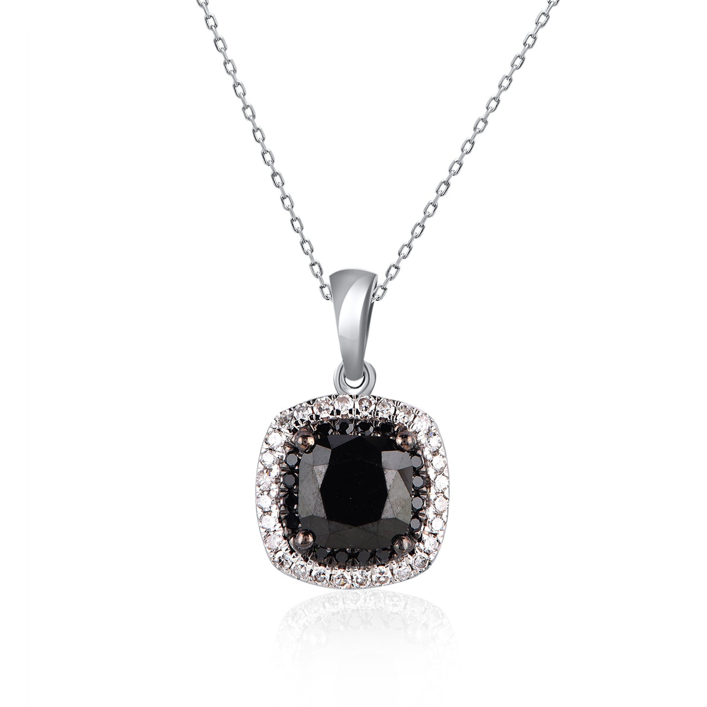 Treated Black Diamond Cushion Shape Halo Pendant Necklace in 10K Gold