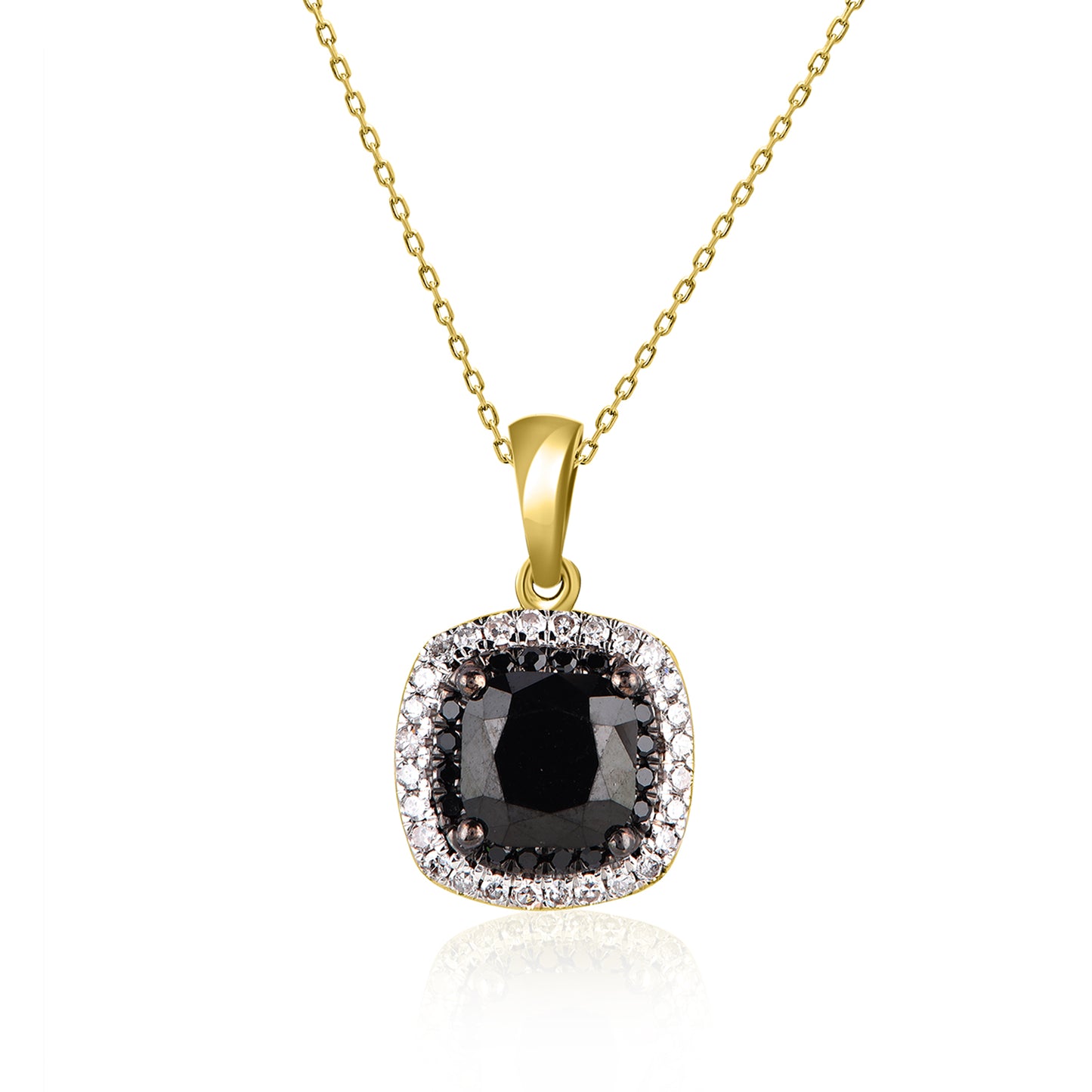 Treated Black Diamond Cushion Shape Halo Pendant Necklace in 10K Gold