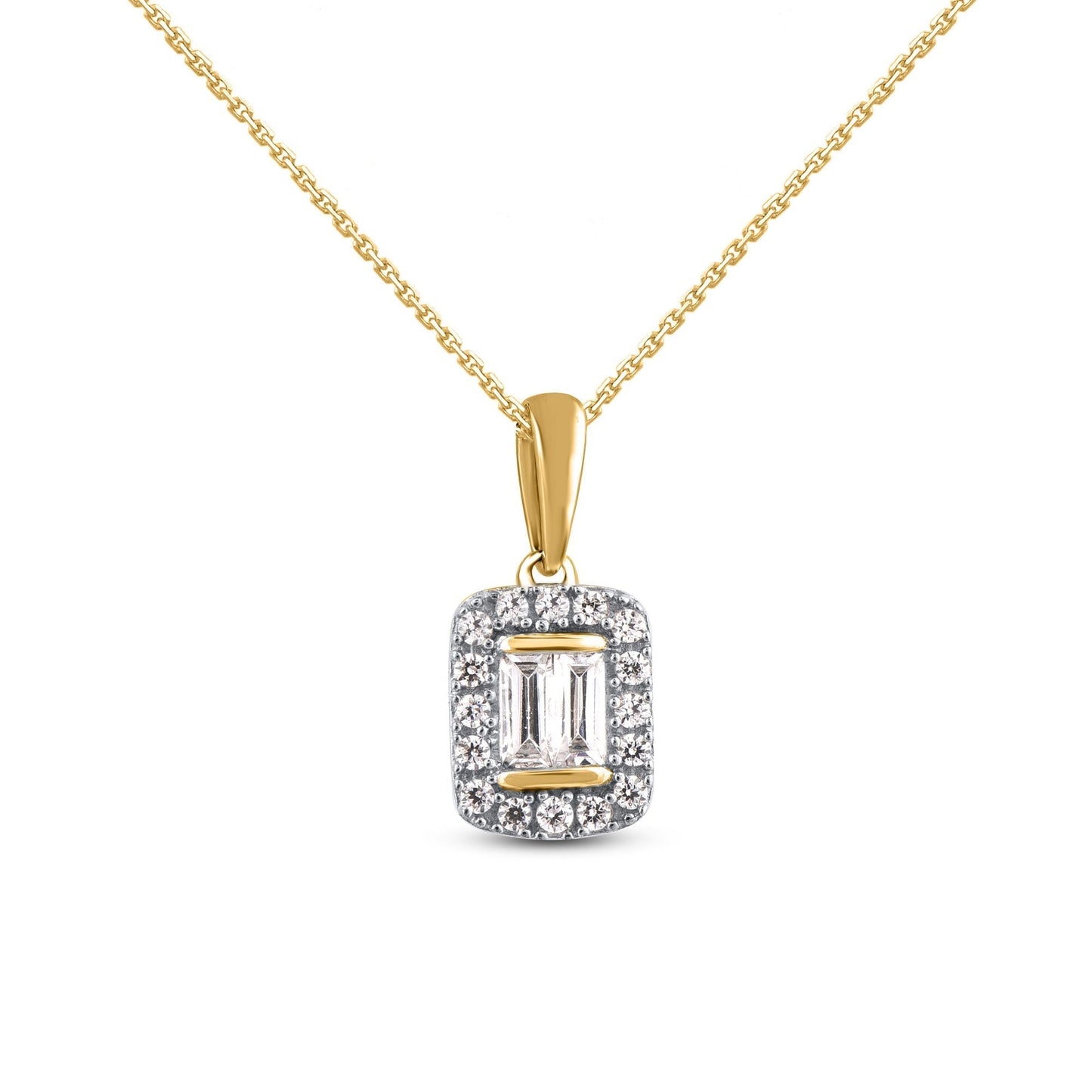 Baguette Halo Pendant Necklace in 10K Gold