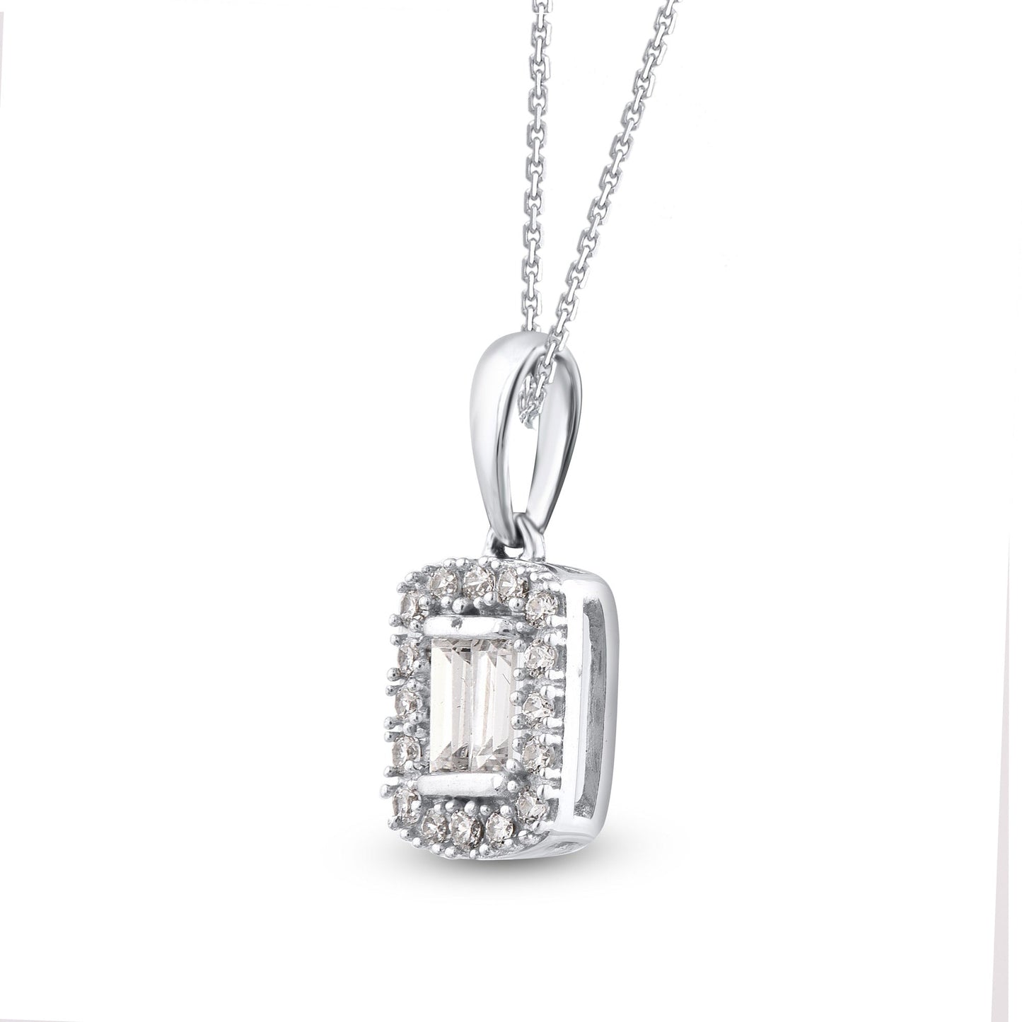 Baguette Halo Pendant Necklace in 10K Gold