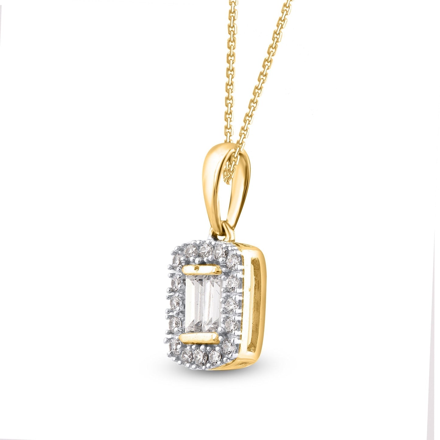 Baguette Halo Pendant Necklace in 10K Gold