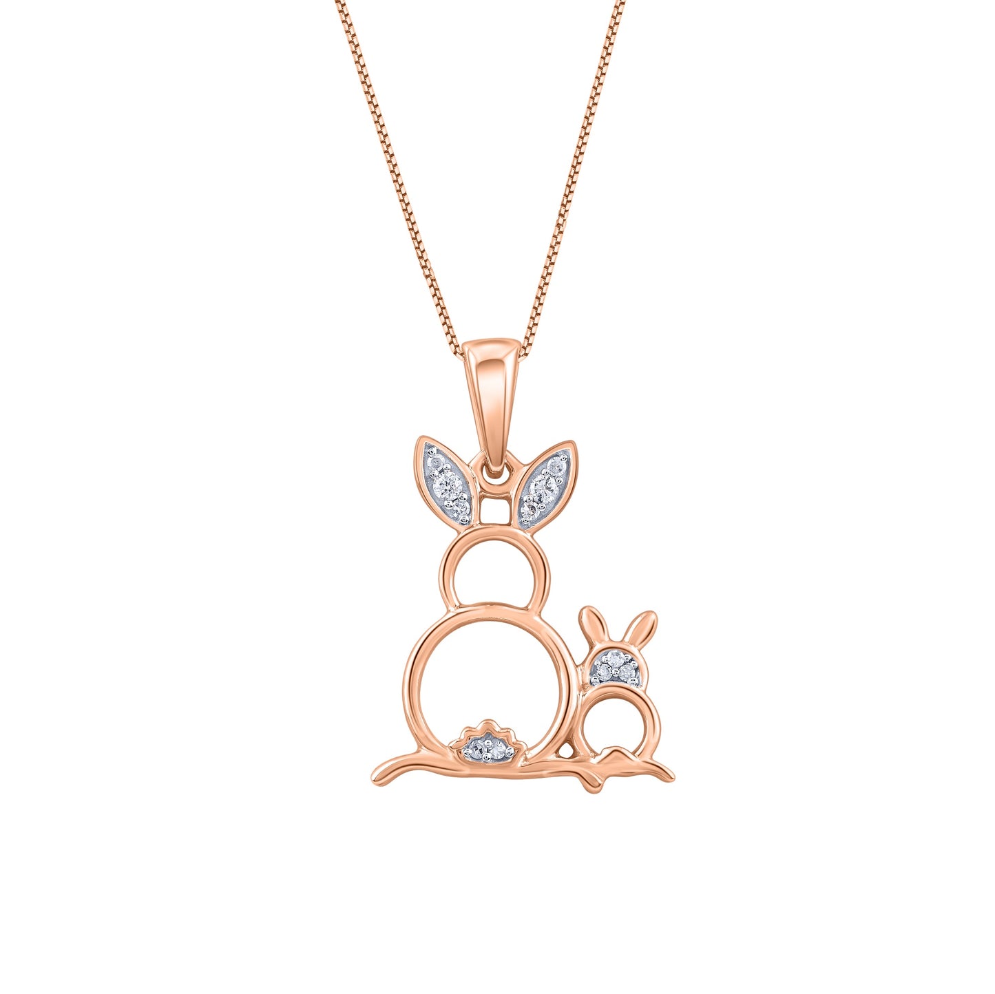 Bunny Rabbit Mother and Child Pendant Necklace in 10KT Gold