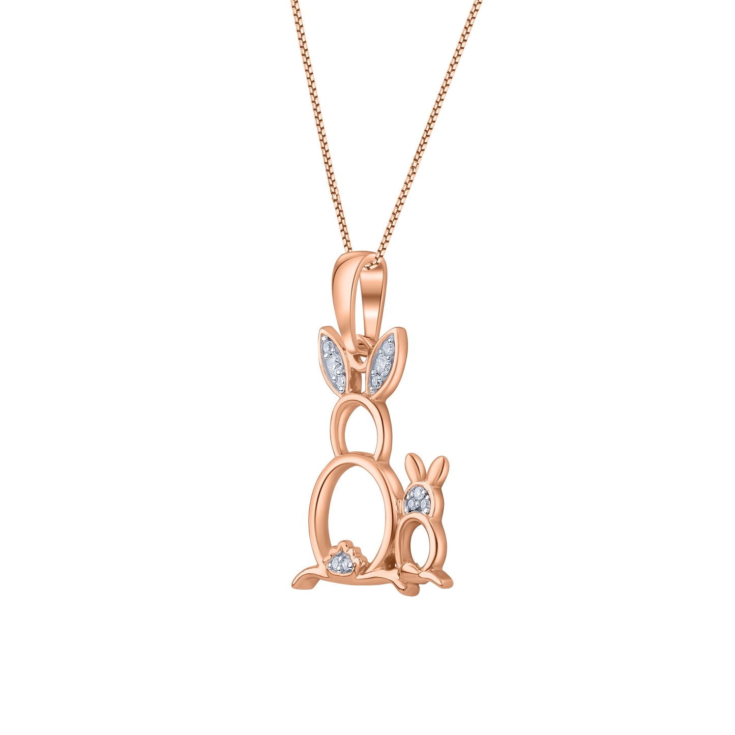 Bunny Rabbit Mother and Child Pendant Necklace in 10KT Gold