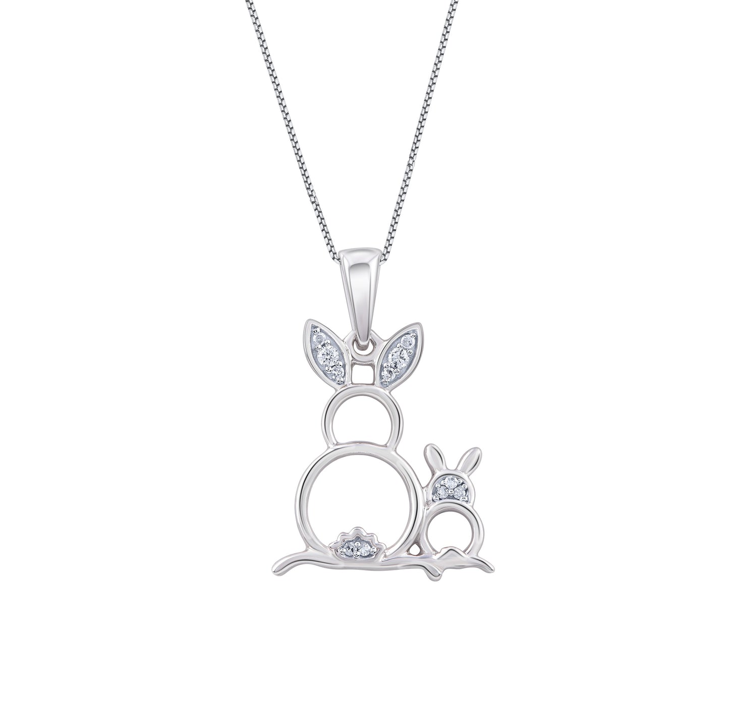 Bunny Rabbit Mother and Child Pendant Necklace in 10KT Gold