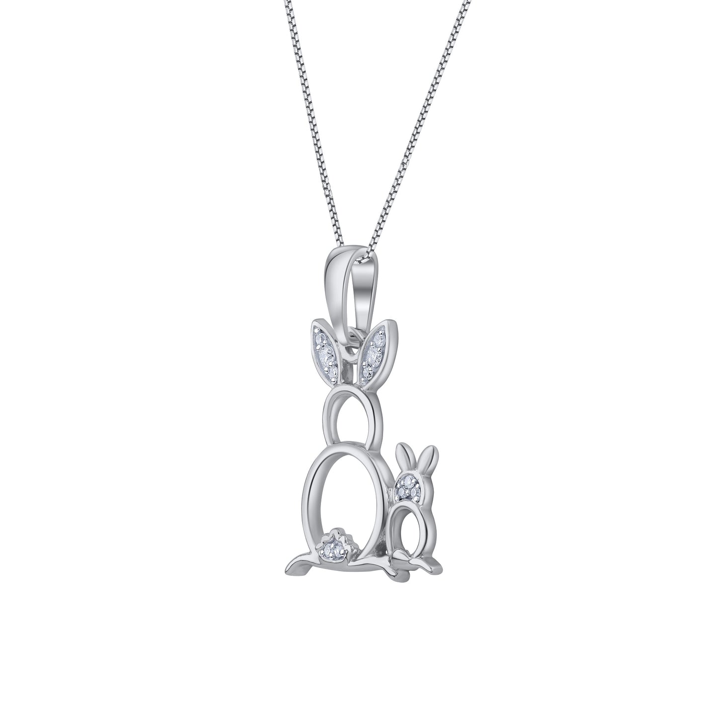Bunny Rabbit Mother and Child Pendant Necklace in 10KT Gold