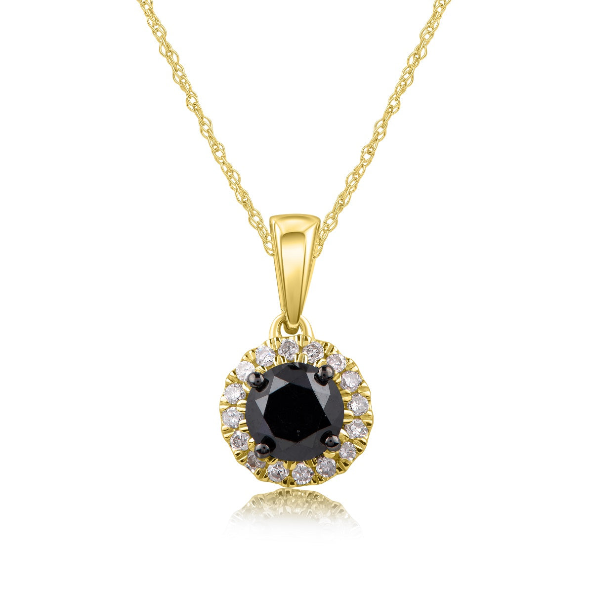 Treated Black Diamond Circular Halo Pendant Necklace 10K Gold