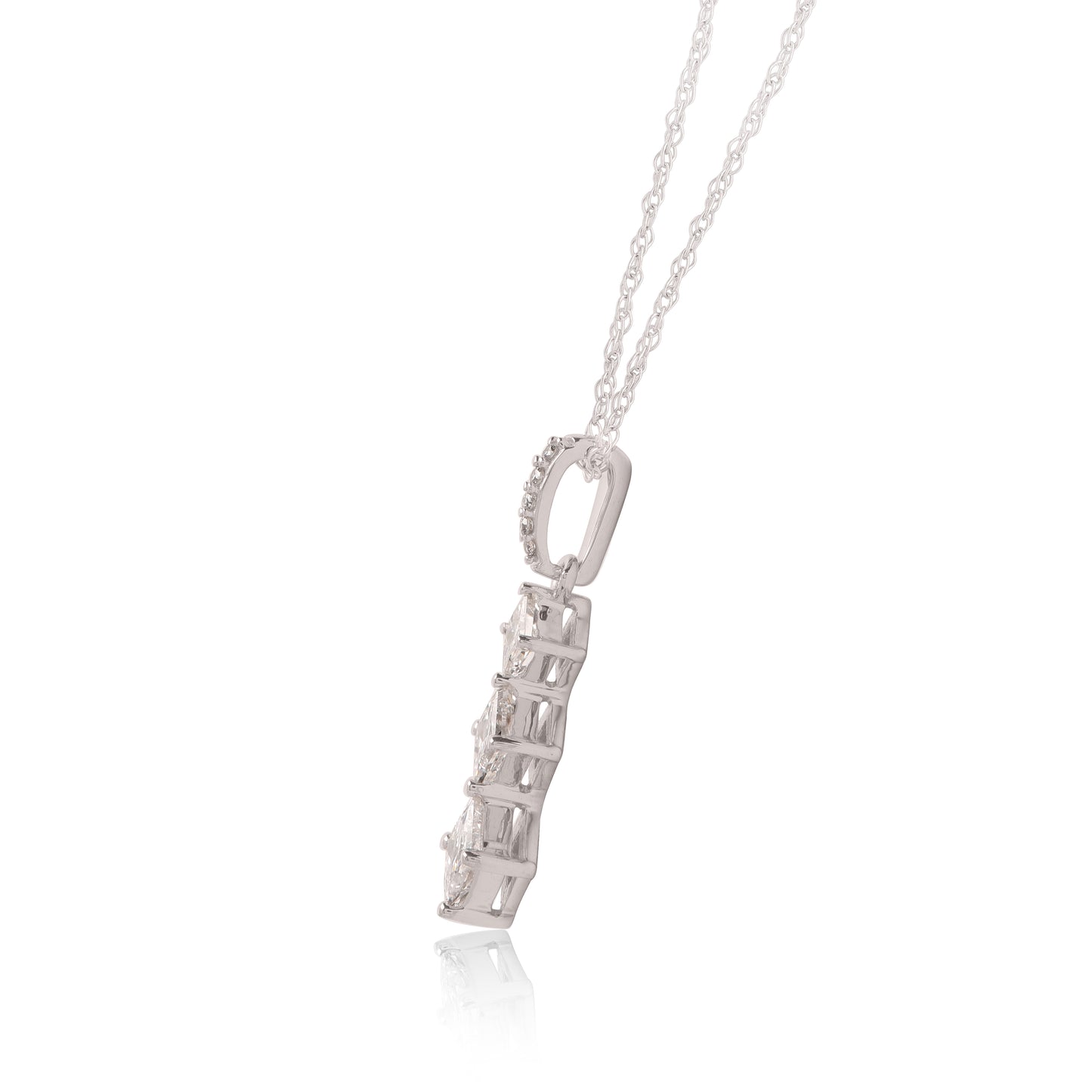 Princess Cut Diamonds Three Stones Past Present Future Pendant Necklace in 10K Gold