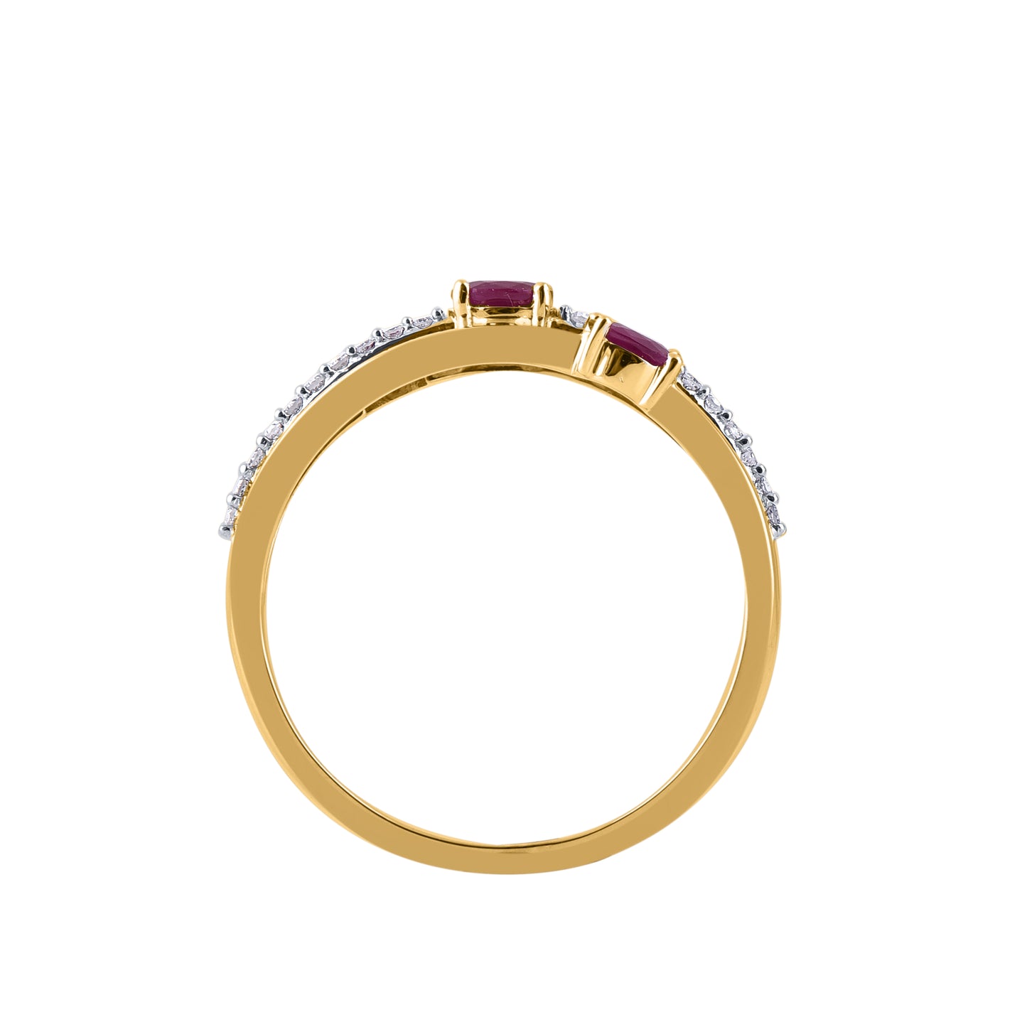 Ruby Split Shank Three Stone Ring in 10KT Gold