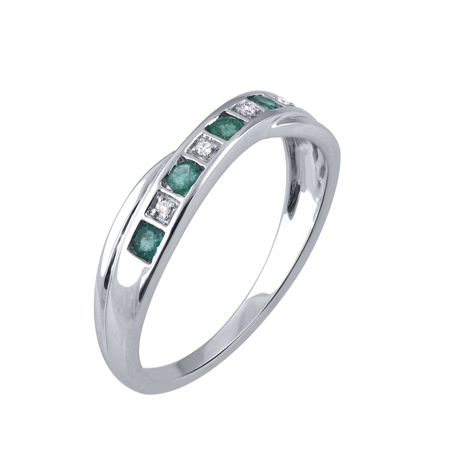 Diamond and Green Sapphire Criss-cross Ring in 10K Gold