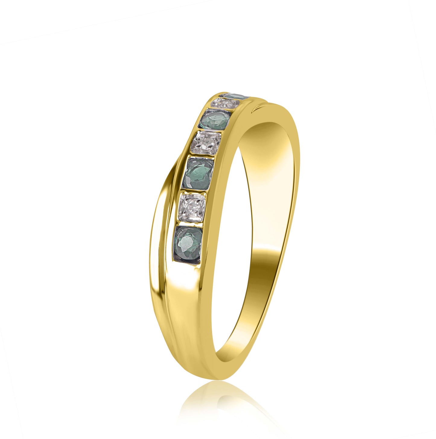Diamond and Green Sapphire Criss-cross Ring in 10K Gold