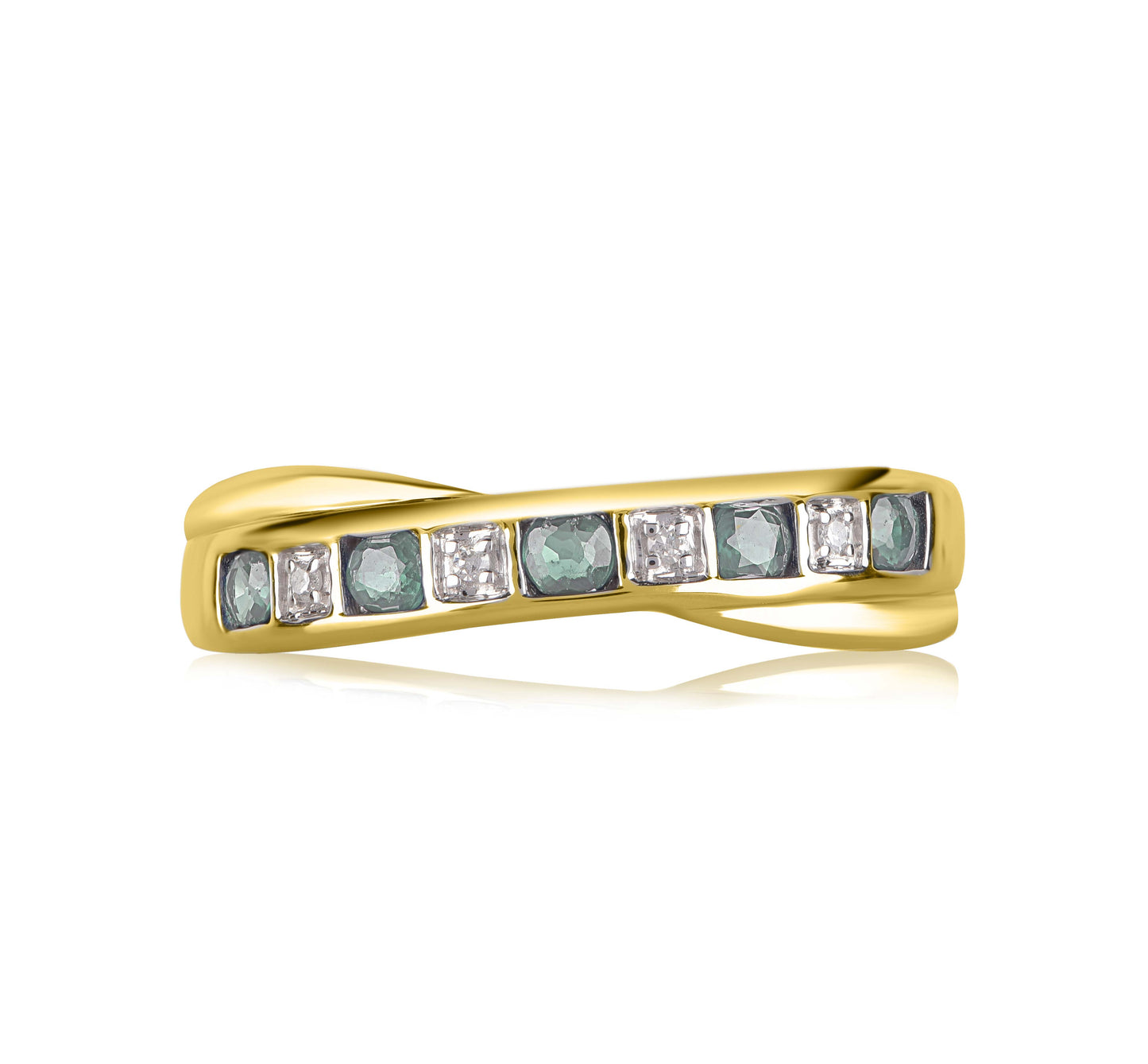 Diamond and Green Sapphire Criss-cross Ring in 10K Gold