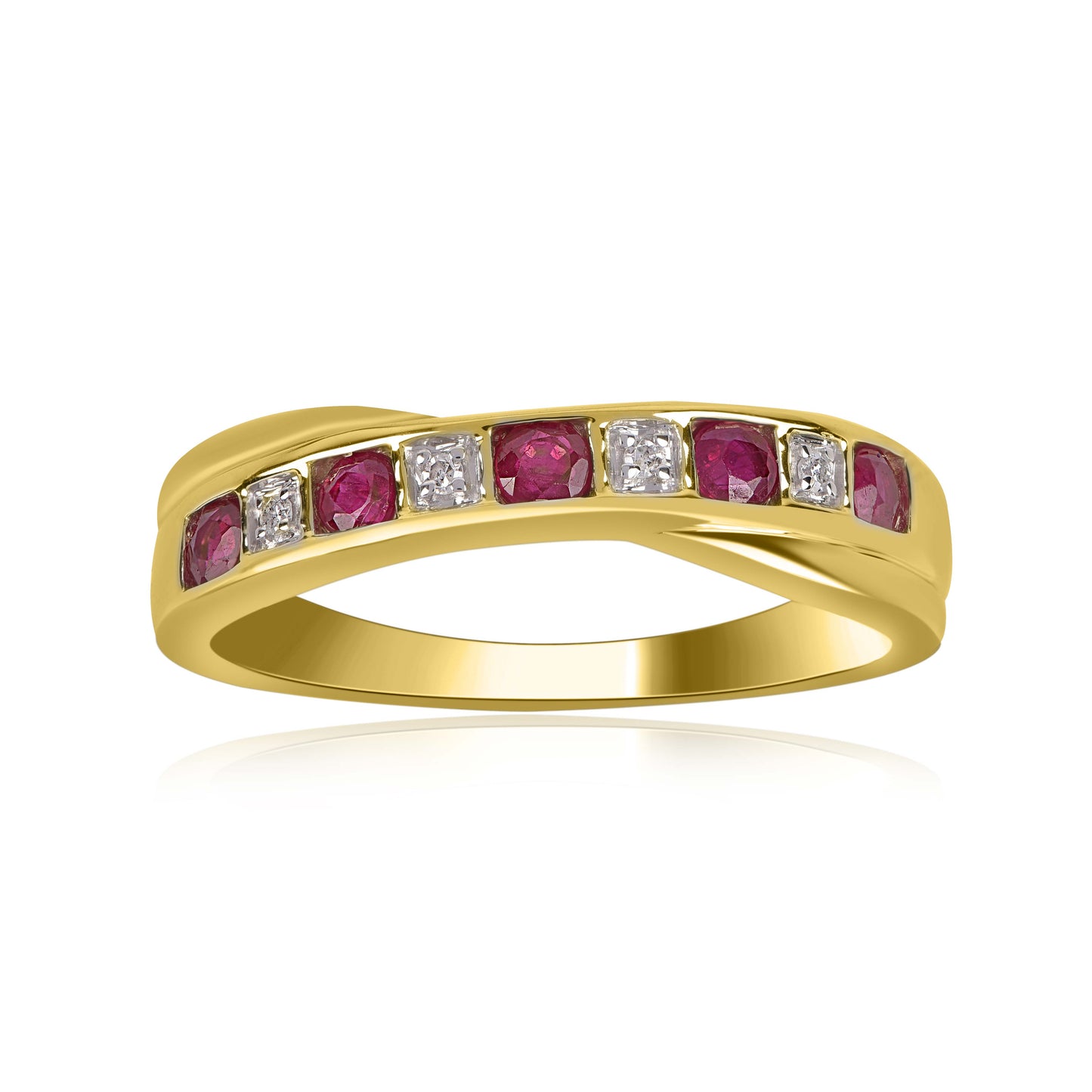 Diamond and Ruby Criss-cross Ring in 10K Gold