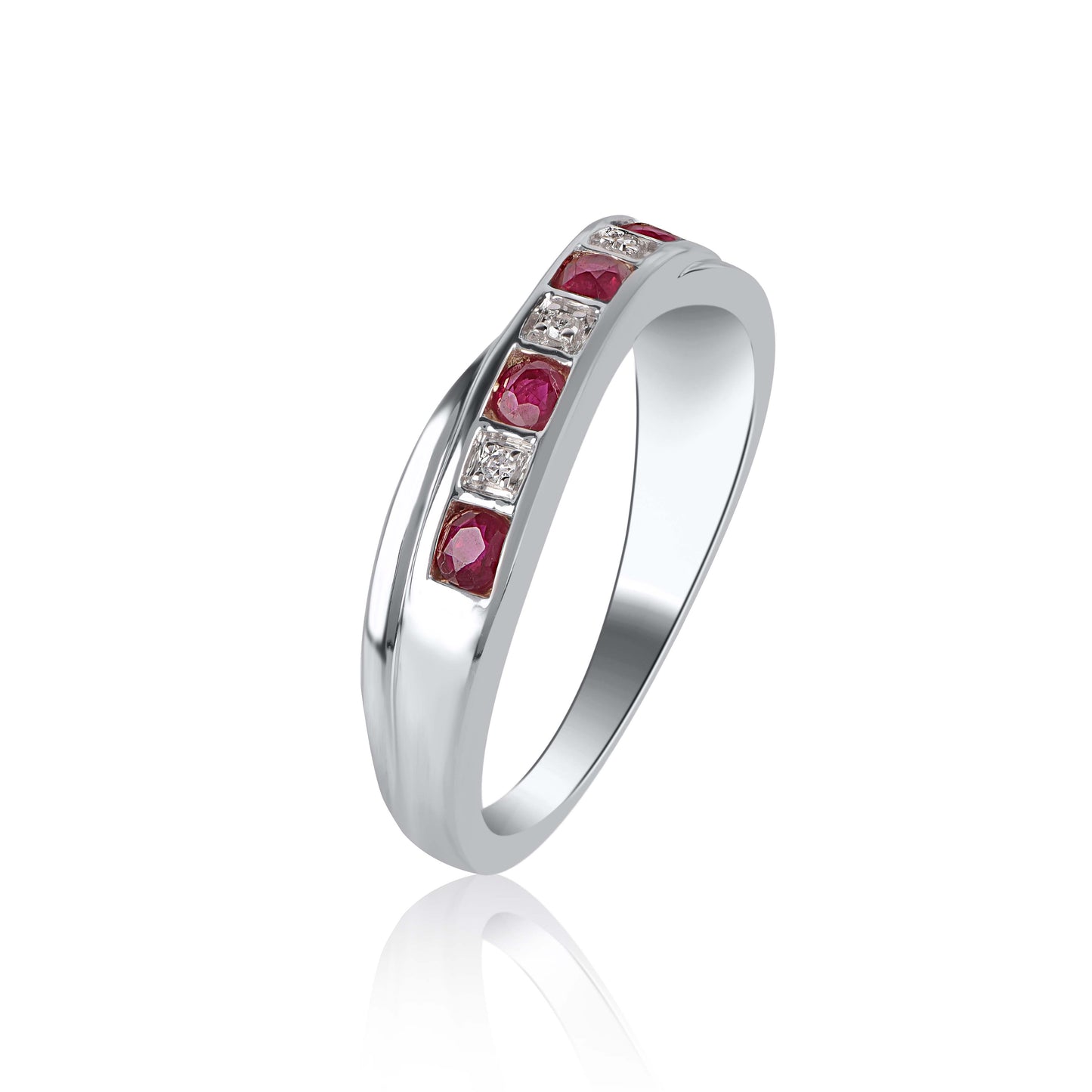Diamond and Ruby Criss-cross Ring in 10K Gold