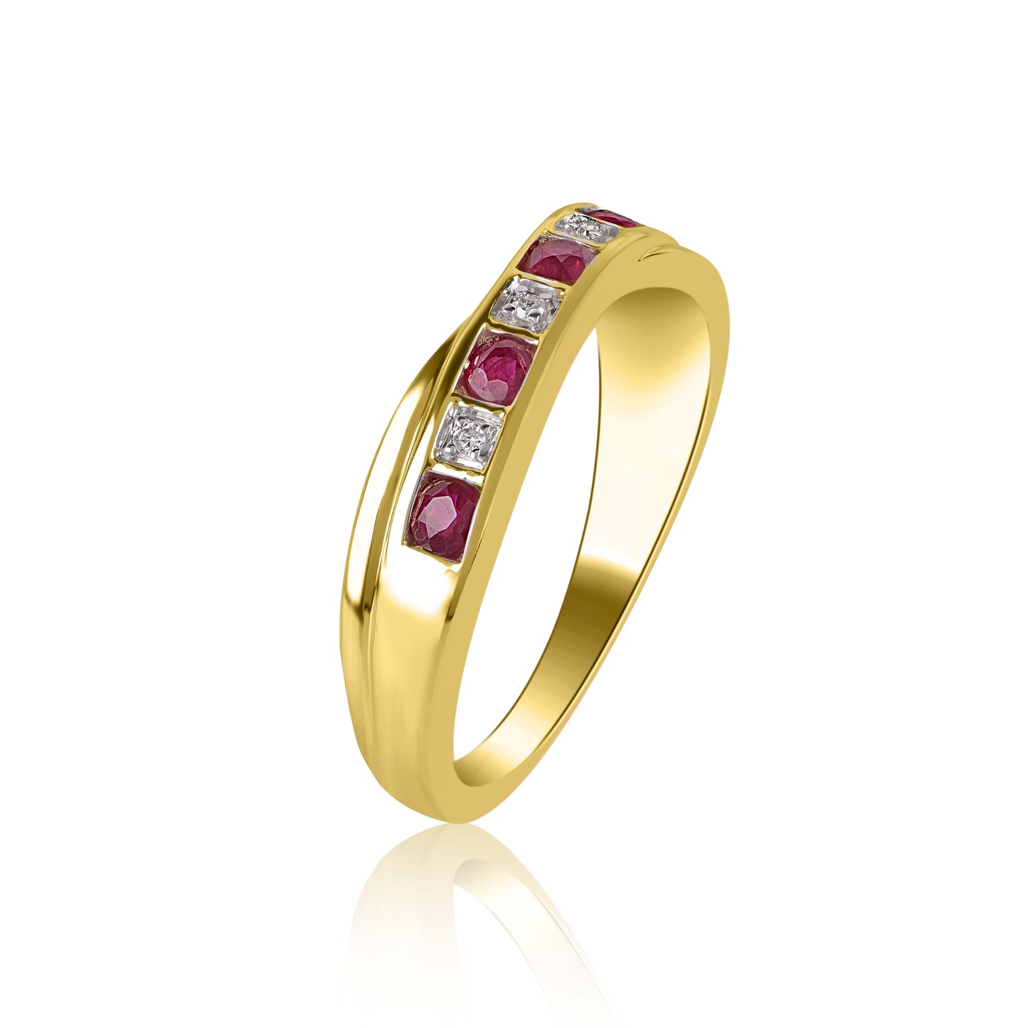 Diamond and Ruby Criss-cross Ring in 10K Gold
