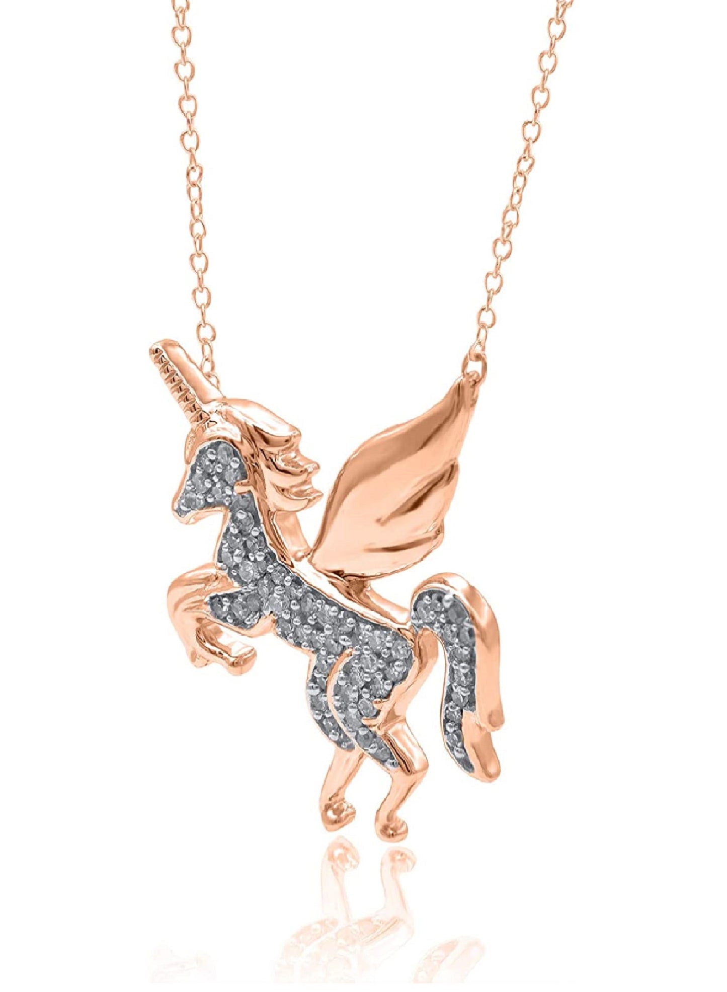 Flying Unicorn Horse Pendant Necklace in 10K Gold