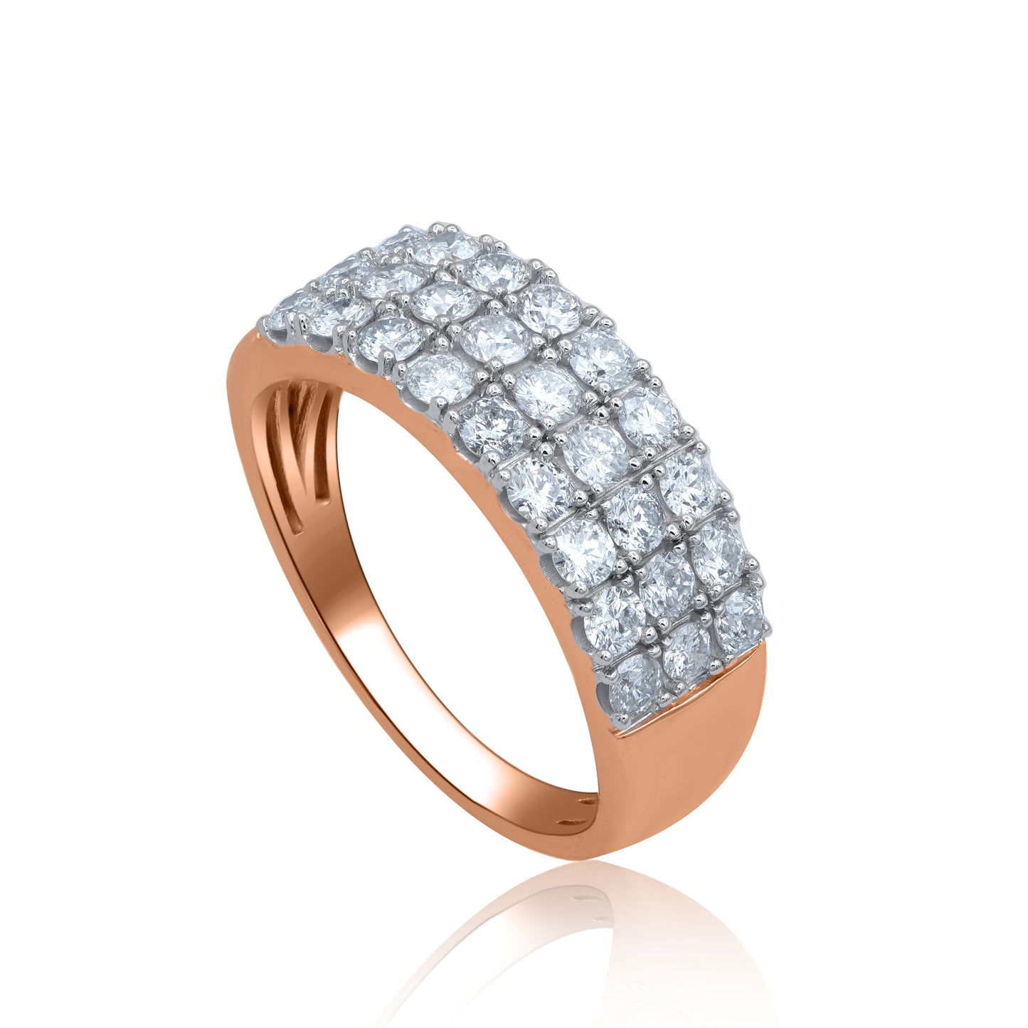 Three Row Wedding Band in 14K Gold