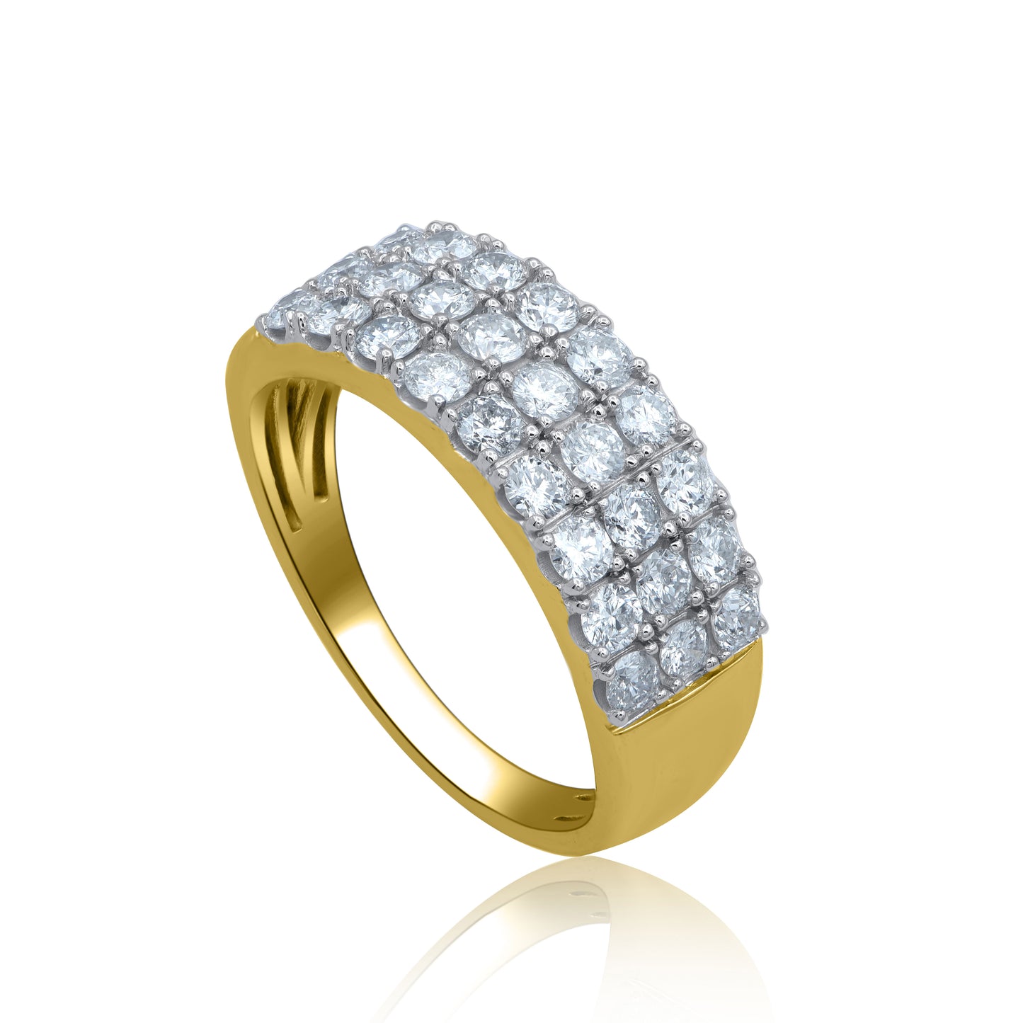 Three Row Wedding Band in 14K Gold