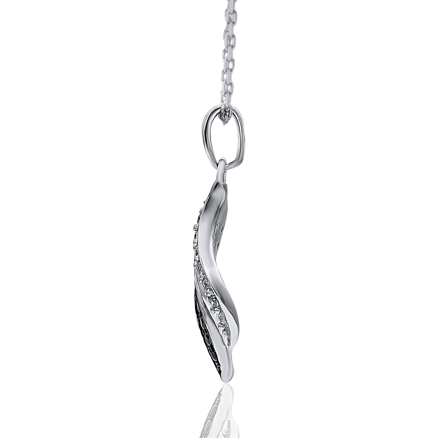 Black Diamond Leaf Pendant Necklace in 10KT Gold