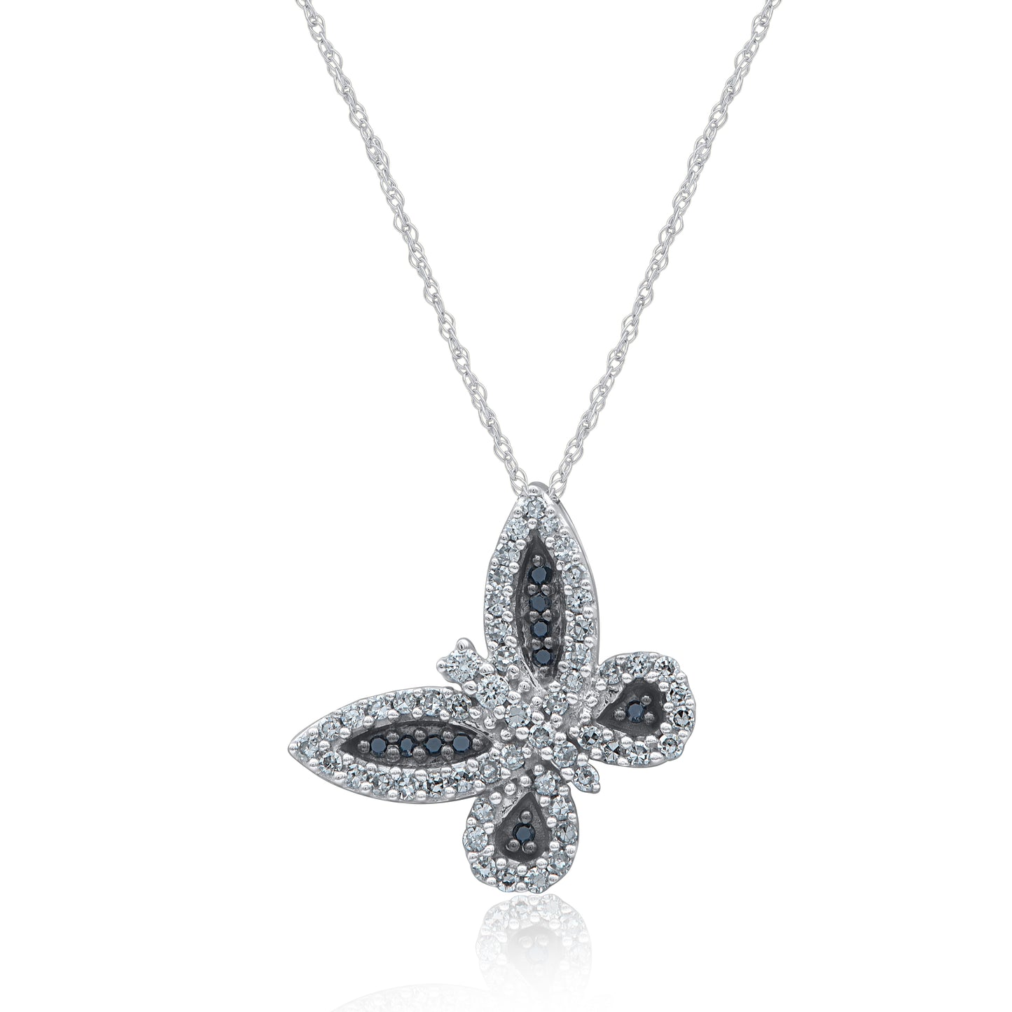 Black Diamond Butterfly Pendant Necklace in 10K Gold