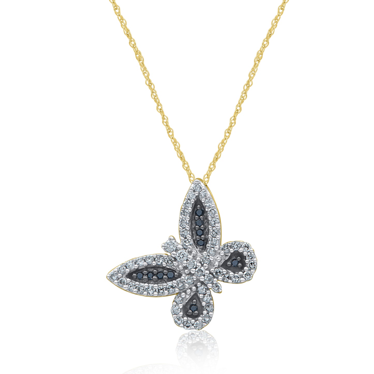 Black Diamond Butterfly Pendant Necklace in 10K Gold