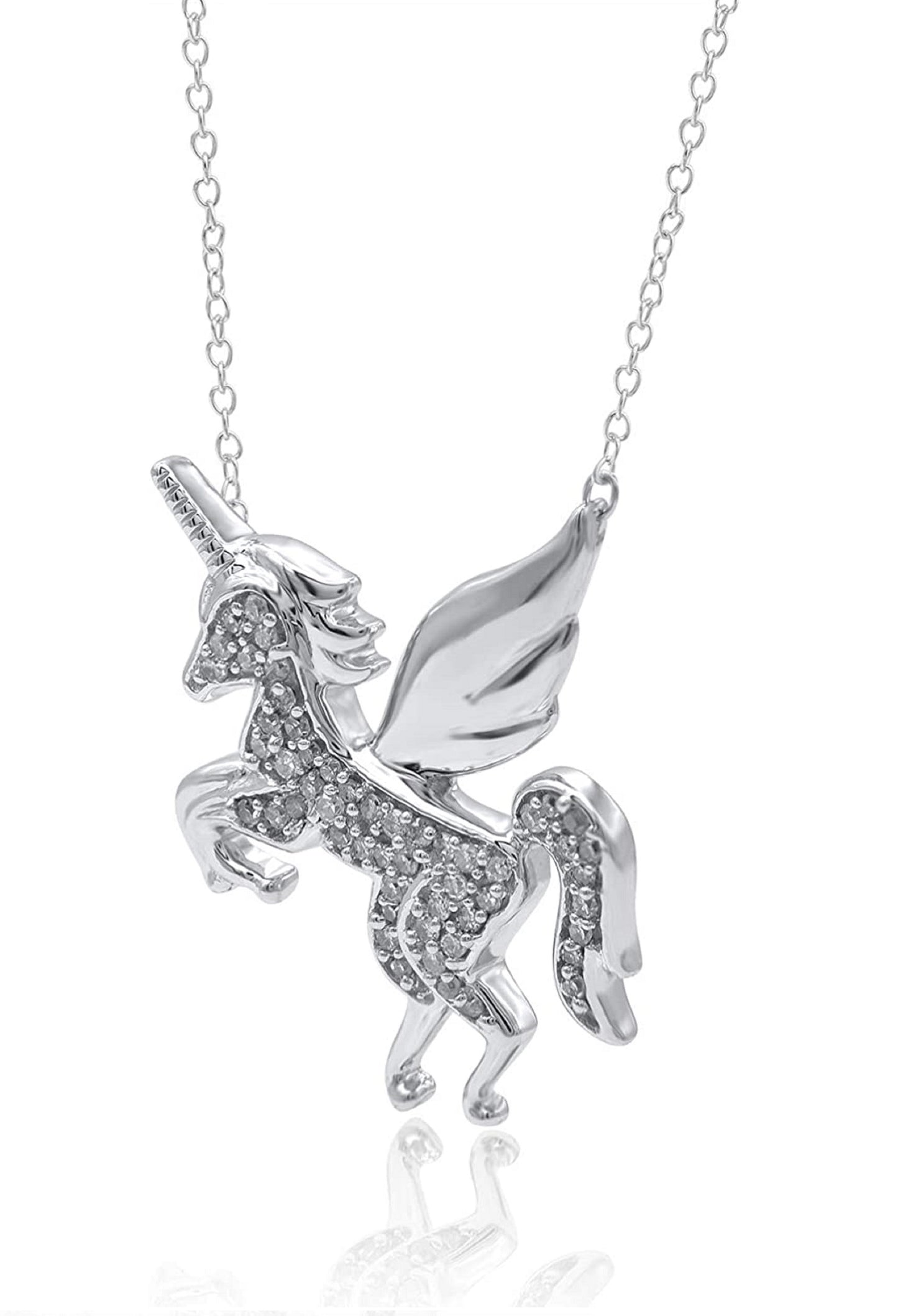 Flying Unicorn Horse Pendant Necklace in 10K Gold