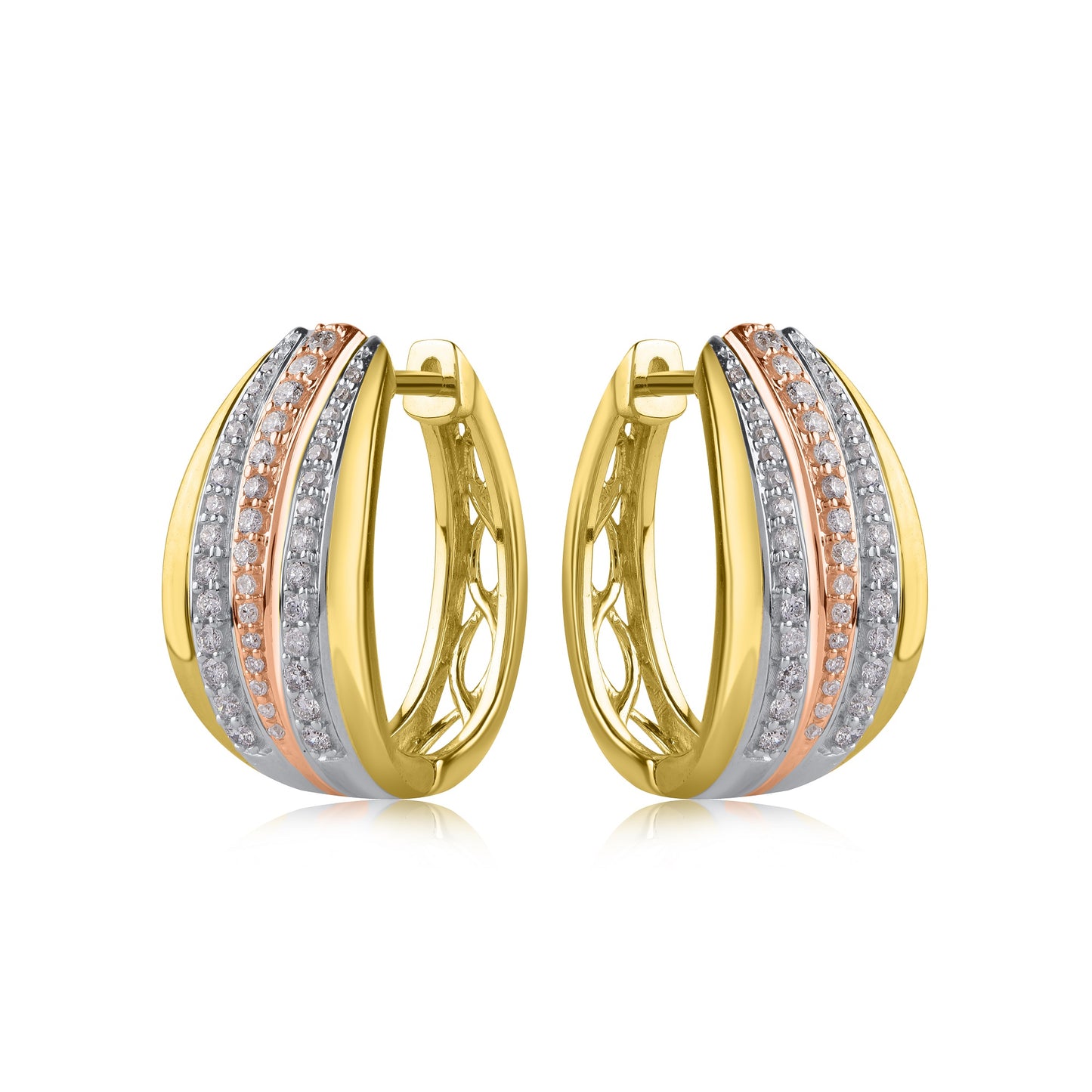 Multi-Tone Huggie Hoop Earrings in 10KT Gold