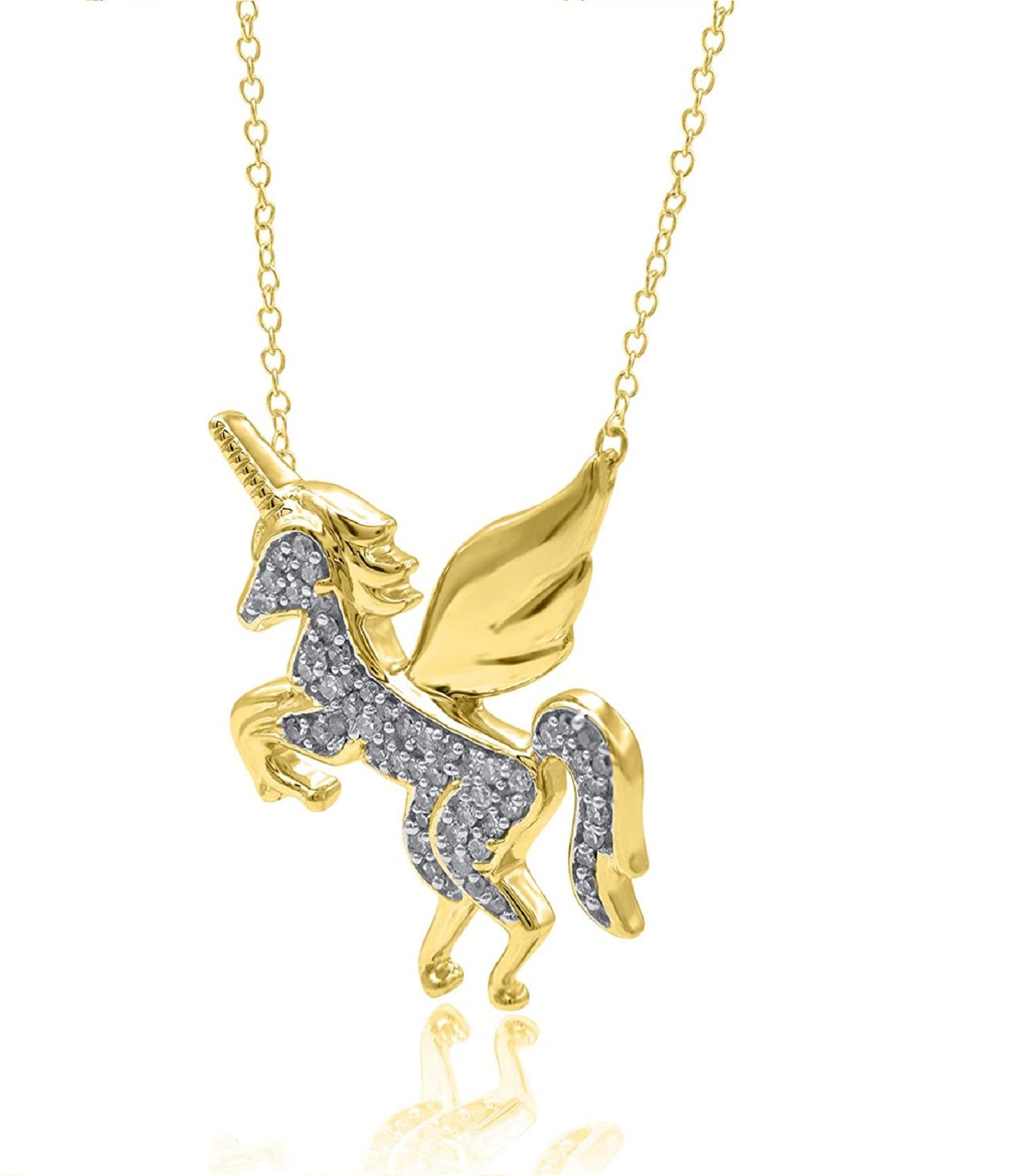 Flying Unicorn Horse Pendant Necklace in 10K Gold