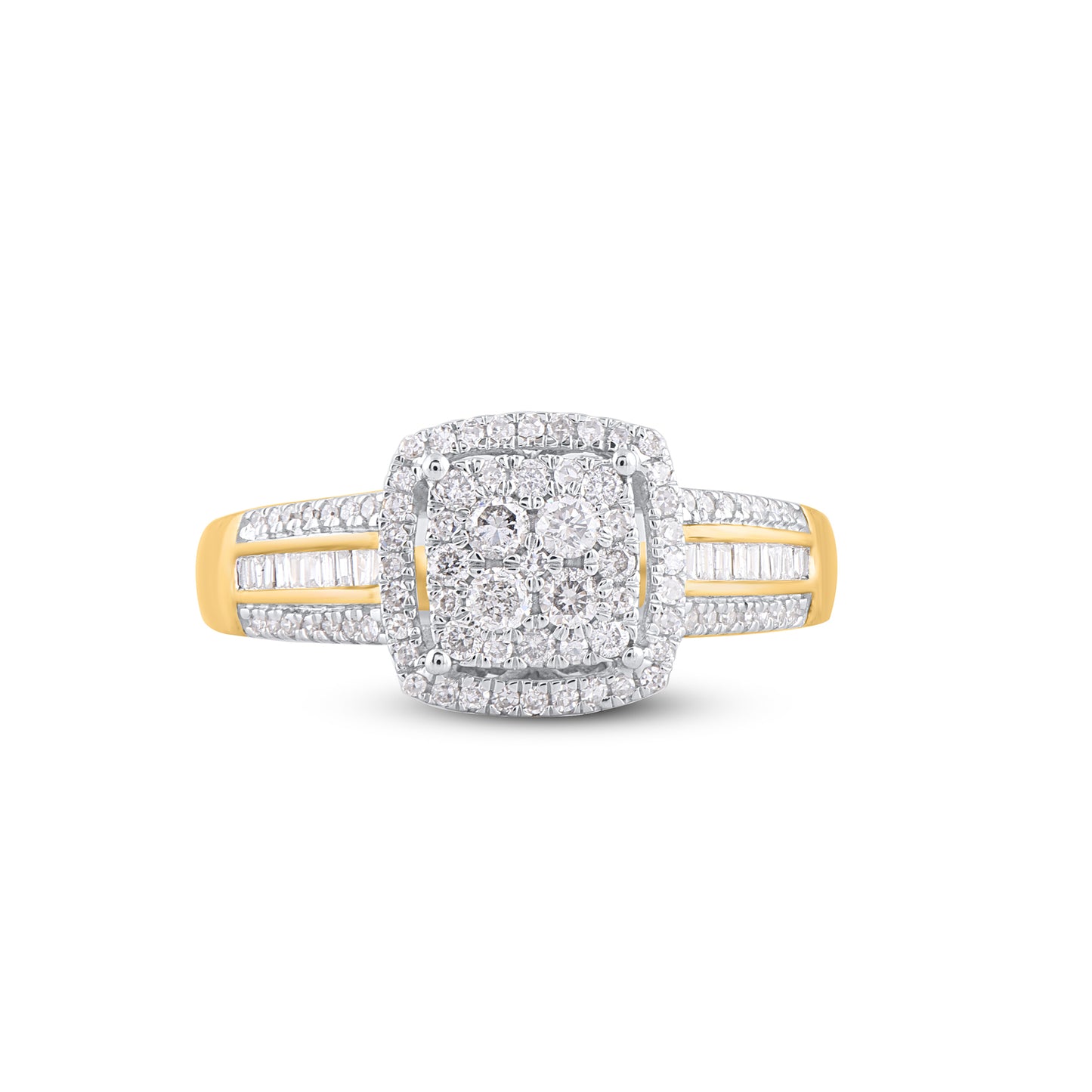 Princess Cut Diamond Cluster Halo Engagement Ring in 10k Gold