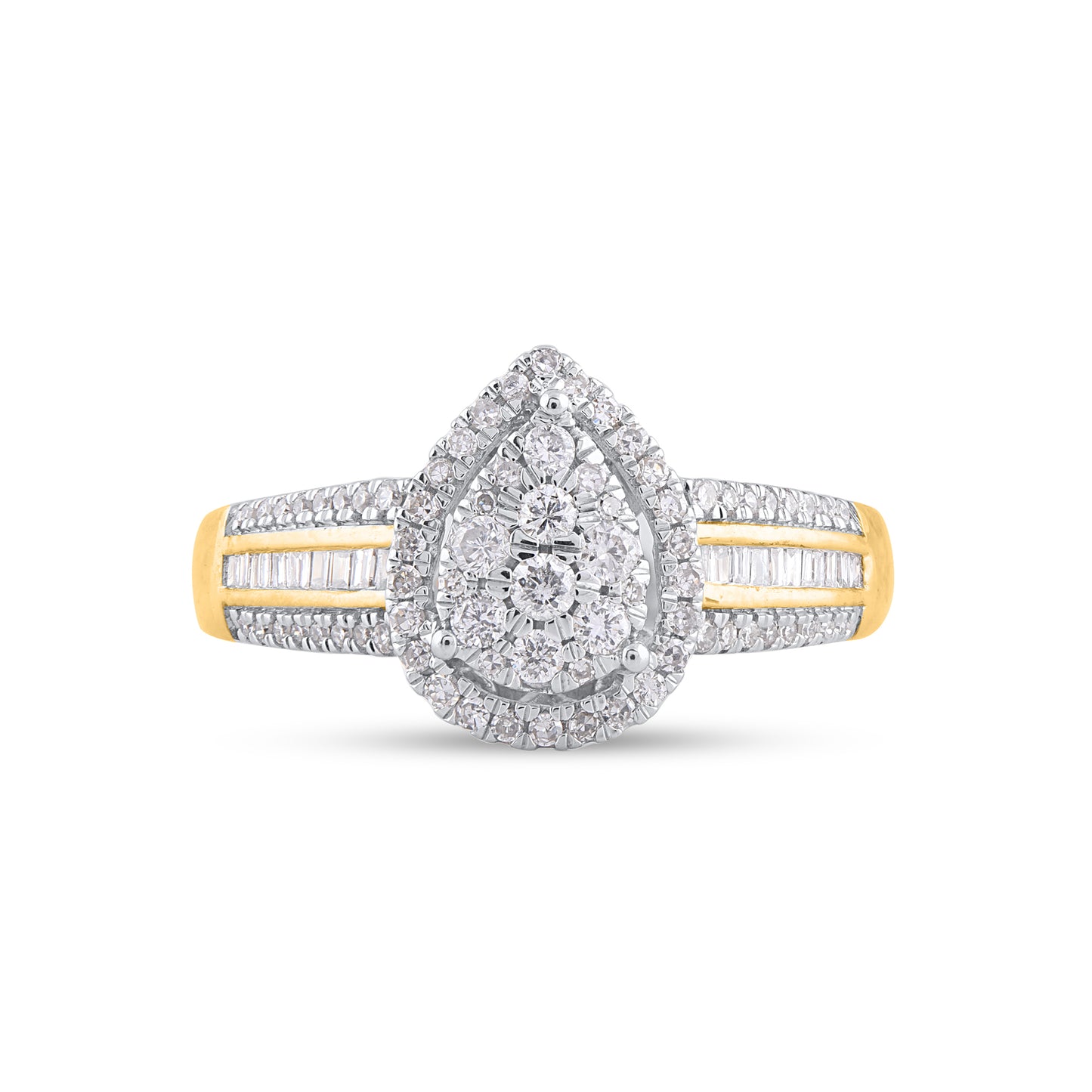 Pear Shape Cluster Halo Ring for Women in 10k Gold