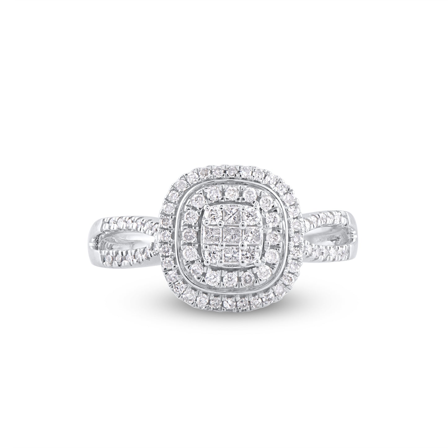 Princess Shaped Diamond Halo Ring in 10KT Gold