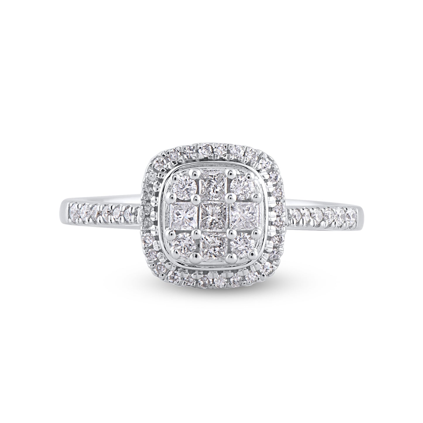 Princess Shaped Cluster Halo Engagement Ring in 10KT Gold