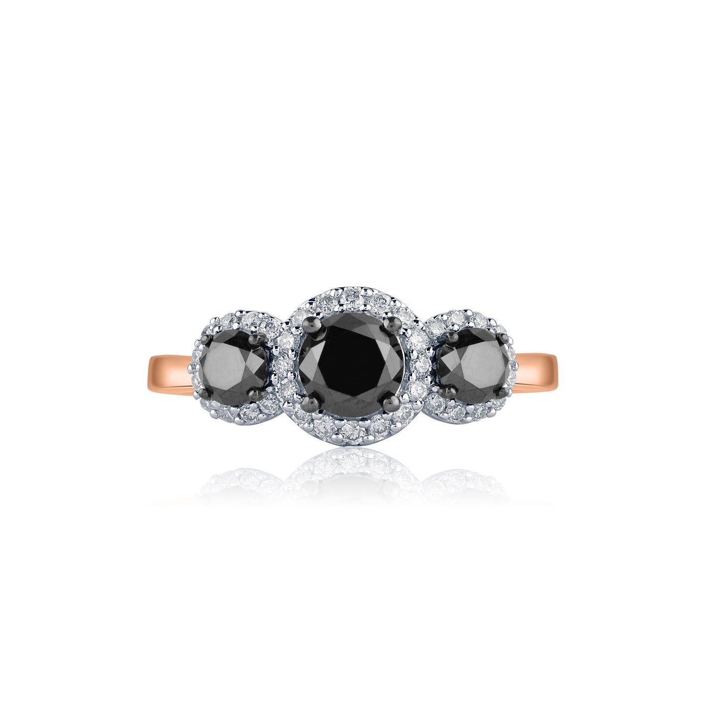 1.70 CT Three Stone Black Diamond Ring in 10KT Gold