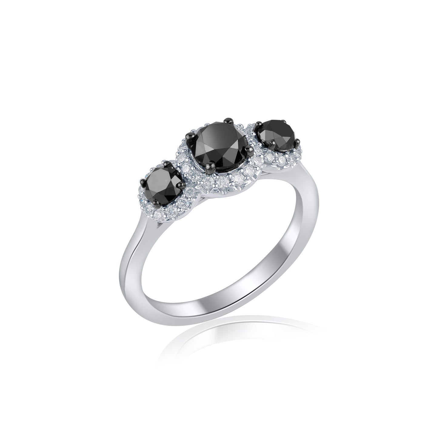1.70 CT Three Stone Black Diamond Ring in 10KT Gold