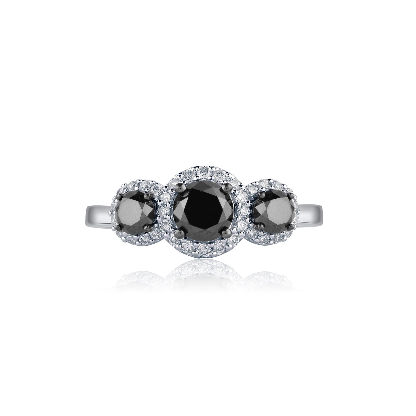 1.70 CT Three Stone Black Diamond Ring in 10KT Gold