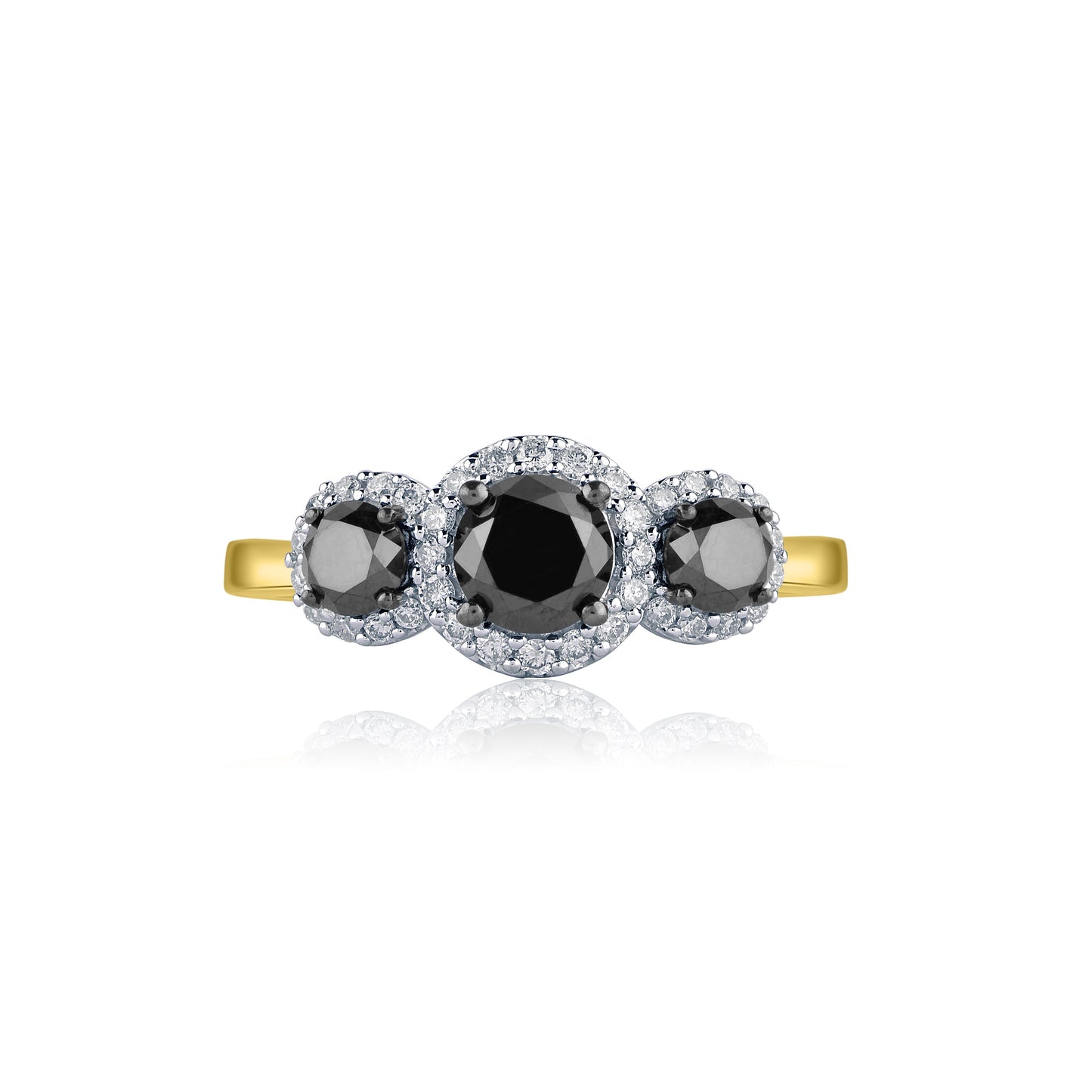 1.70 CT Three Stone Black Diamond Ring in 10KT Gold
