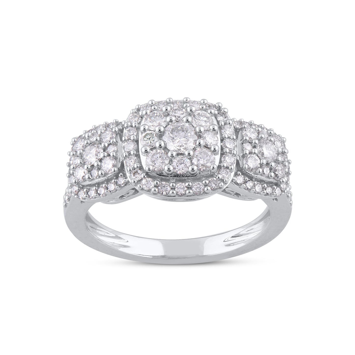 1.00 CT Three-Stone Cluster Diamond Ring in 14KT White Gold