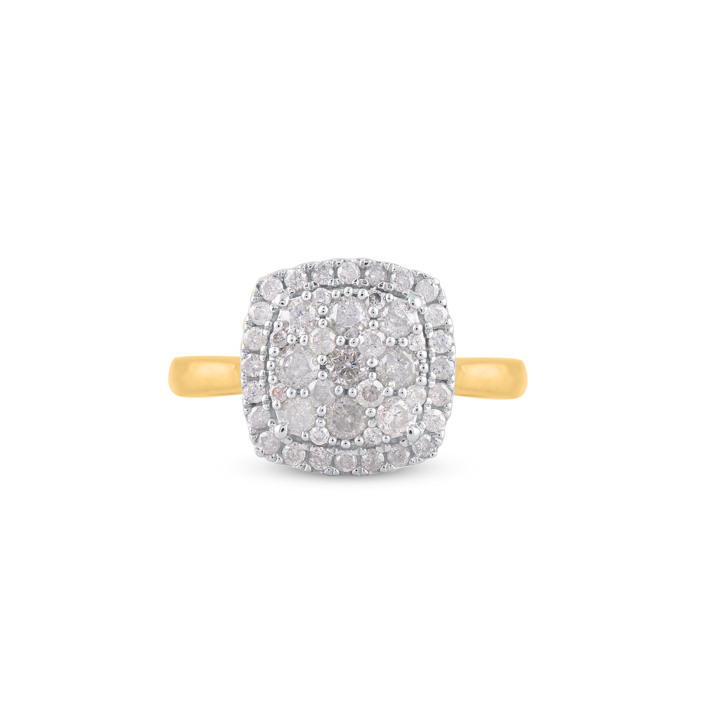Cushion-Shape Cluster Flower Engagement Ring in 10k Gold