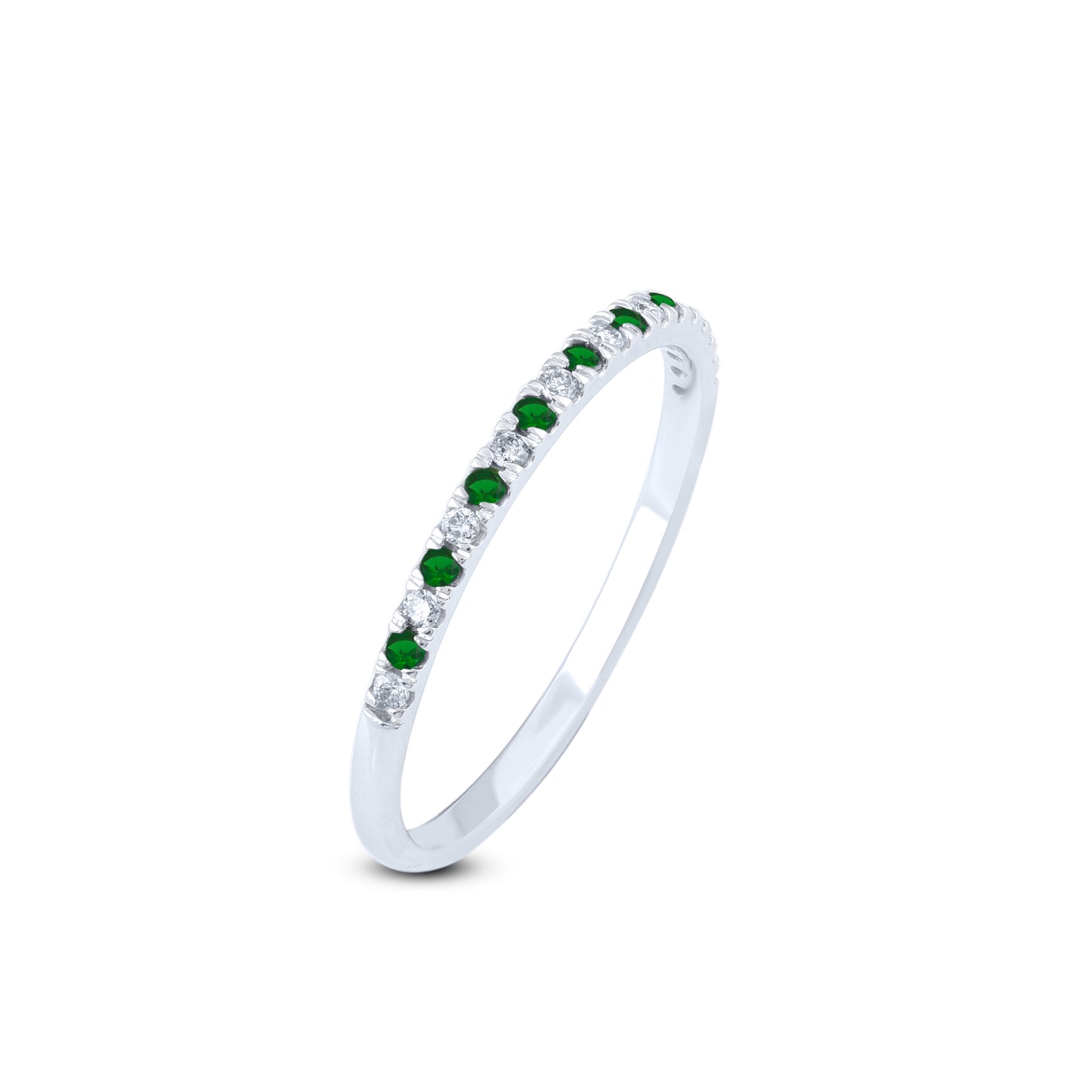 Diamond and Emerald Stackable Band Ring in 10K Gold