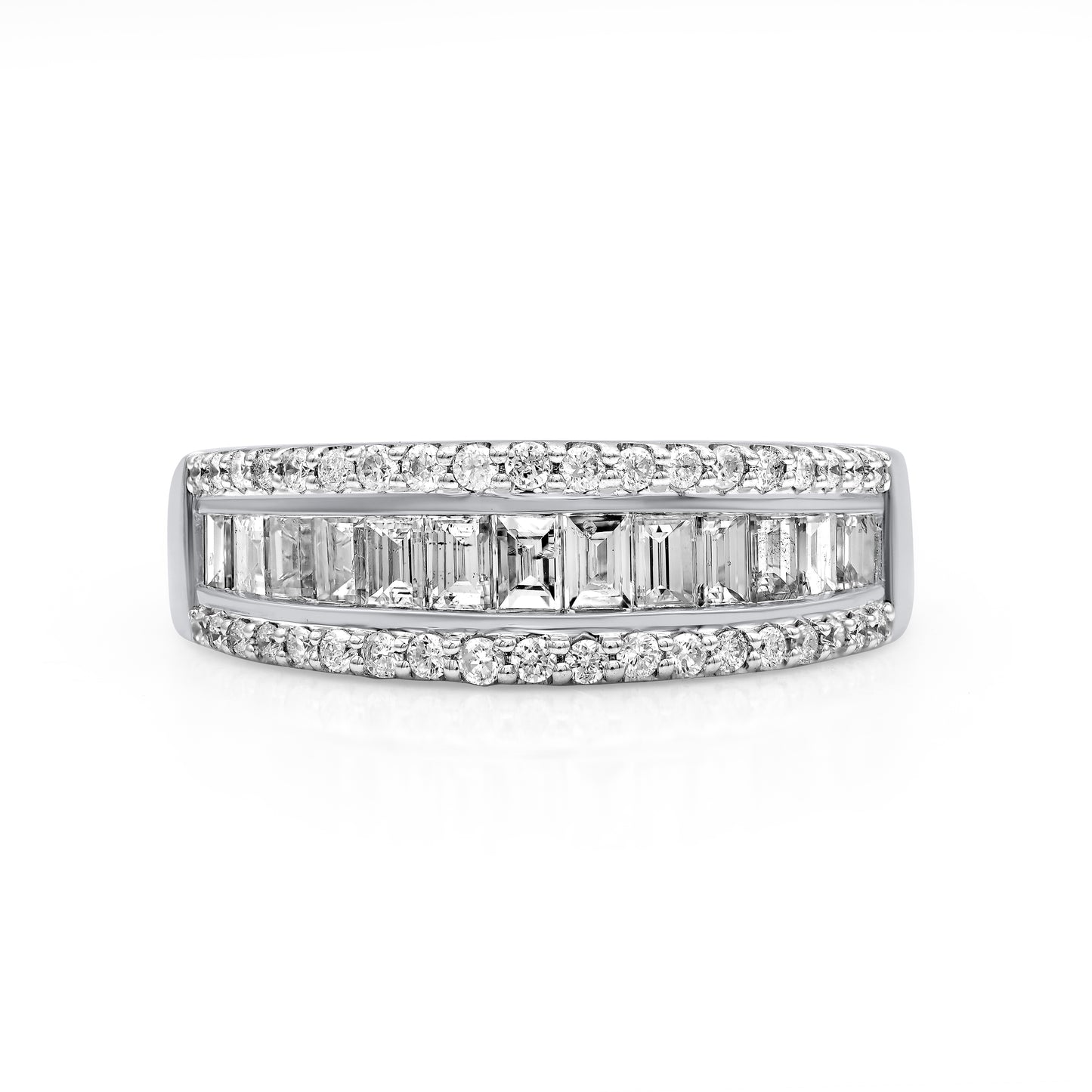 1 CT Baguette & Round Cut Natural Diamond Multi-Row Band Ring in 14KT Gold