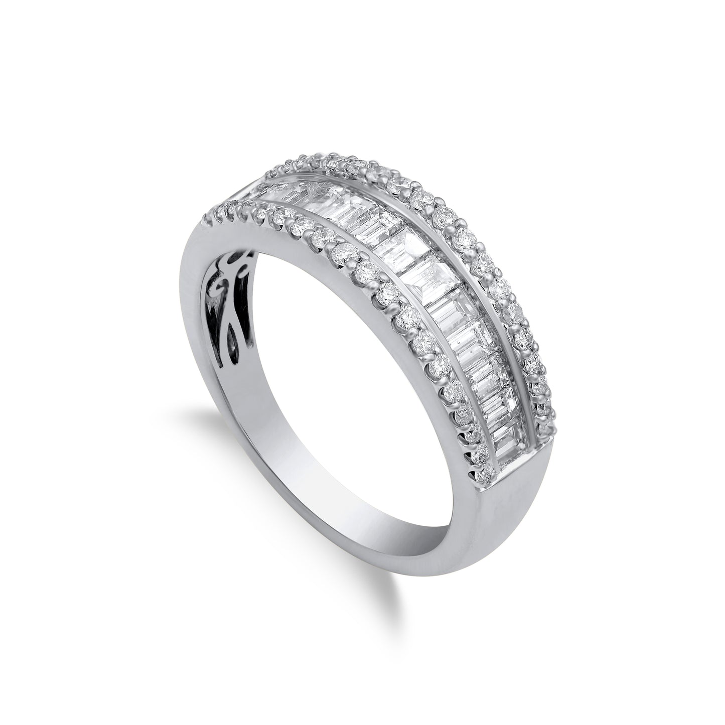 1 CT Baguette & Round Cut Natural Diamond Multi-Row Band Ring in 14KT Gold