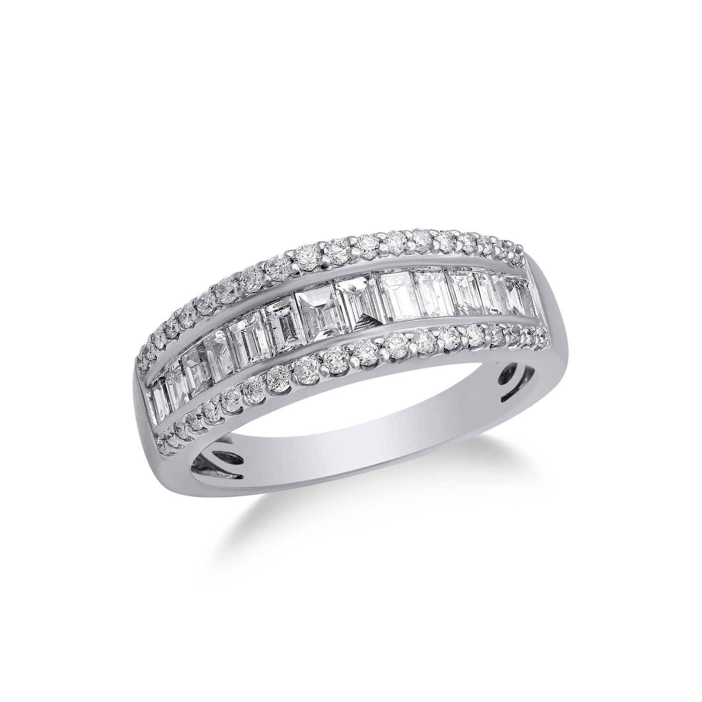 1 CT Baguette & Round Cut Natural Diamond Multi-Row Band Ring in 14KT Gold