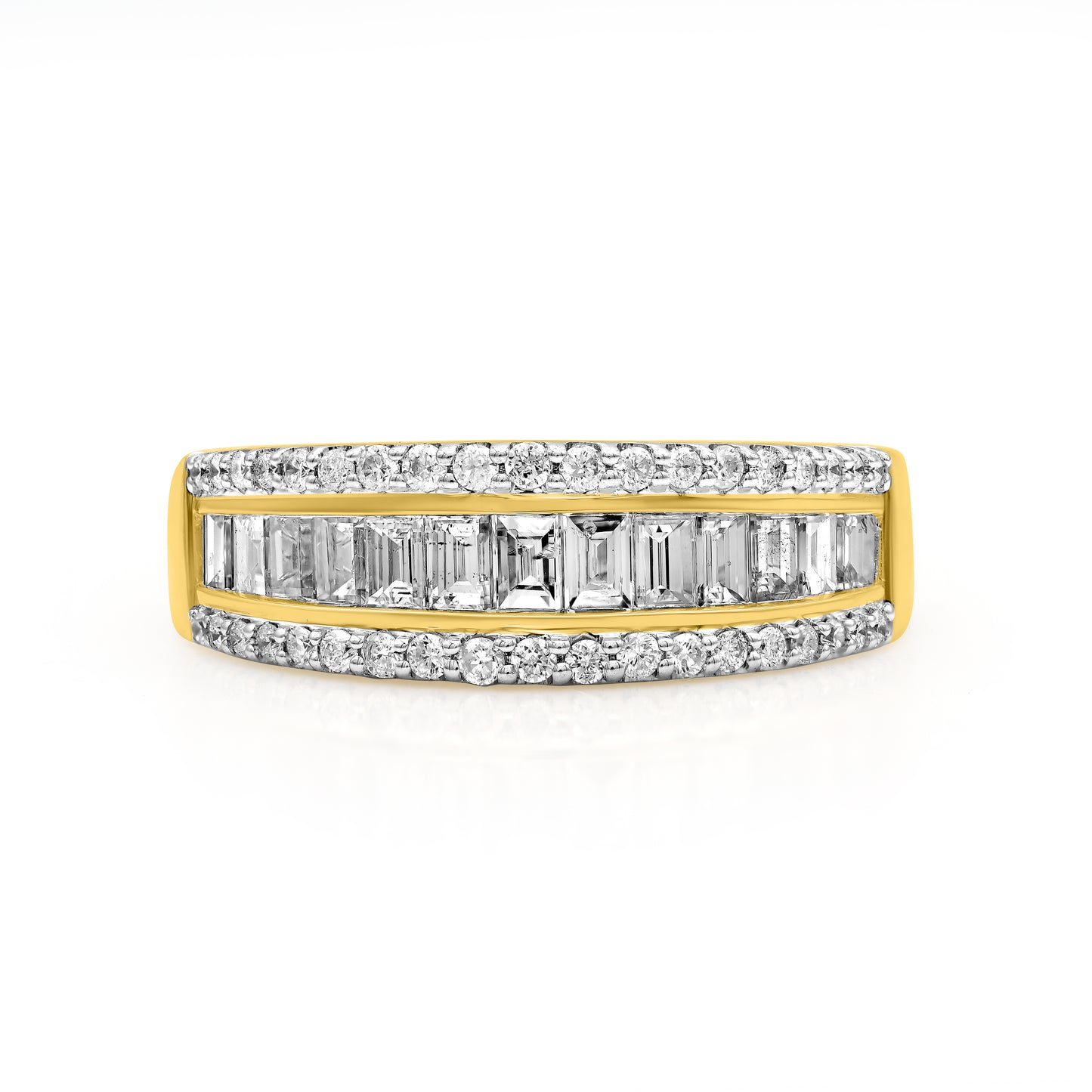 1 CT Baguette & Round Cut Natural Diamond Multi-Row Band Ring in 14KT Gold