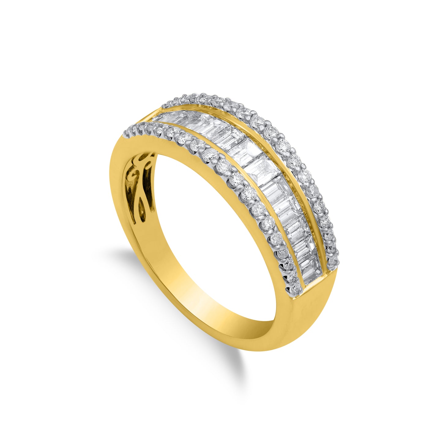 1 CT Baguette & Round Cut Natural Diamond Multi-Row Band Ring in 14KT Gold