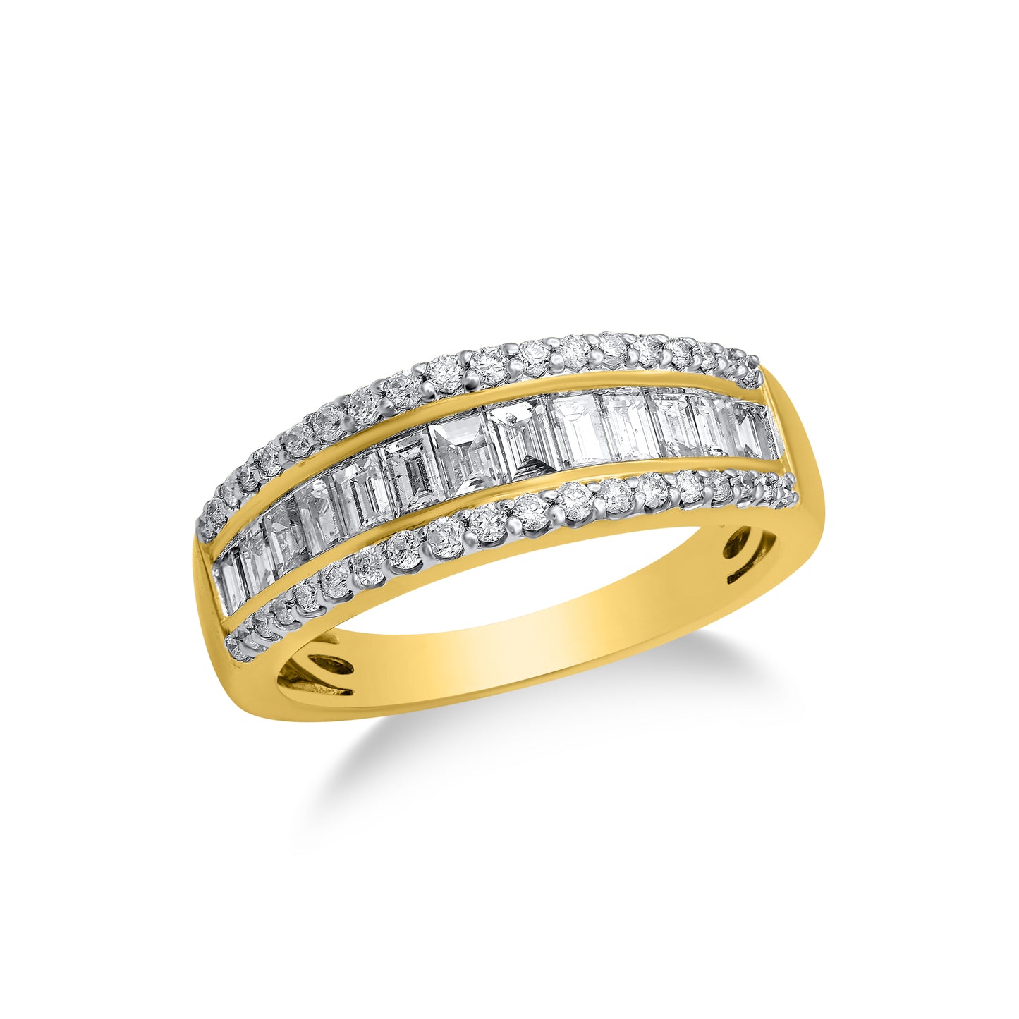 1 CT Baguette & Round Cut Natural Diamond Multi-Row Band Ring in 14KT Gold