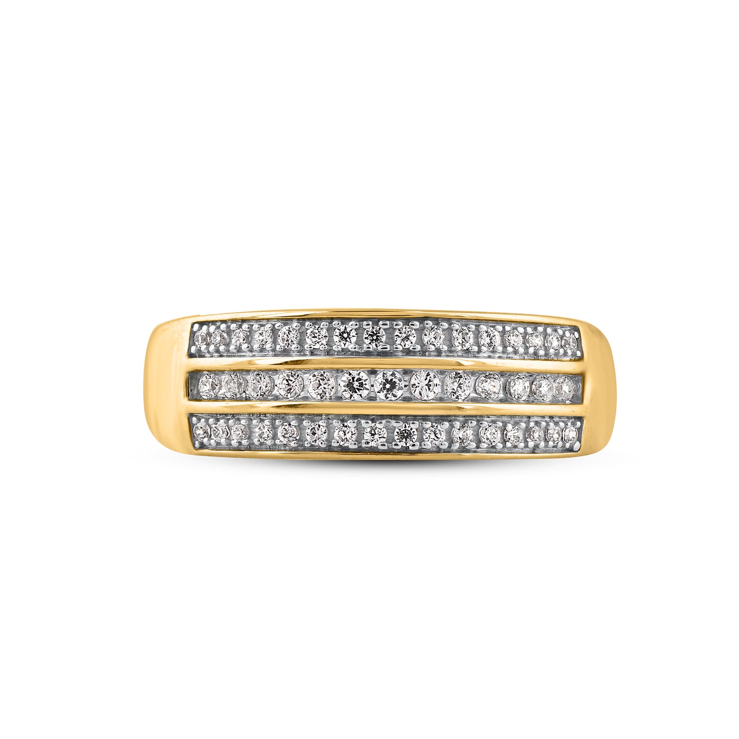 Three Row Wedding Band Ring in 10K Gold