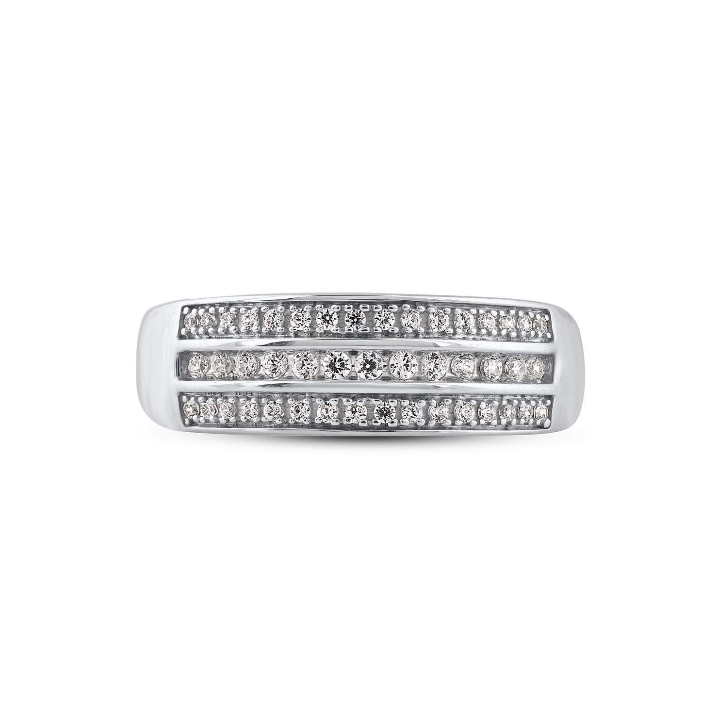 Three Row Wedding Band Ring in 10K Gold